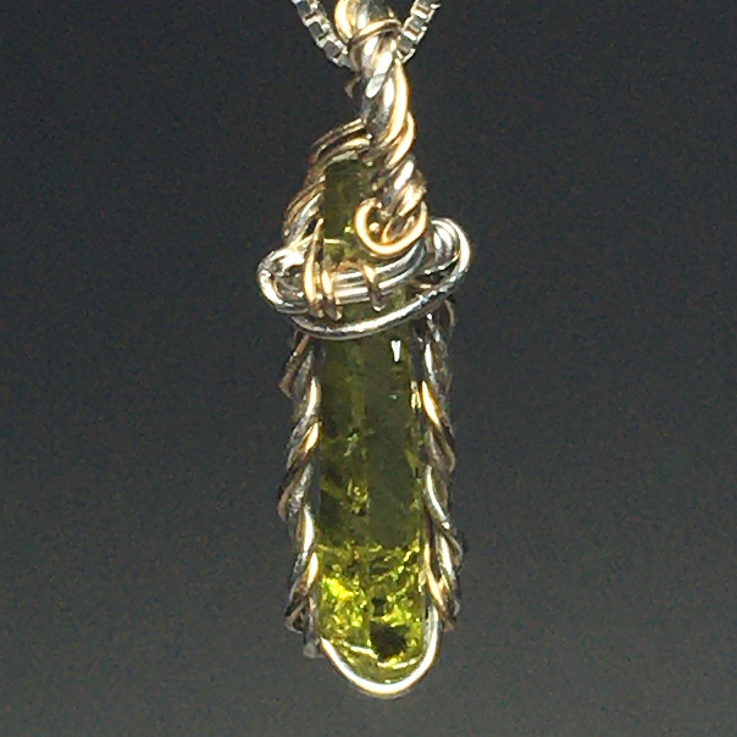 Green Zincite Crystal Pendant on Gold and Silver with 925 sterling silver chain