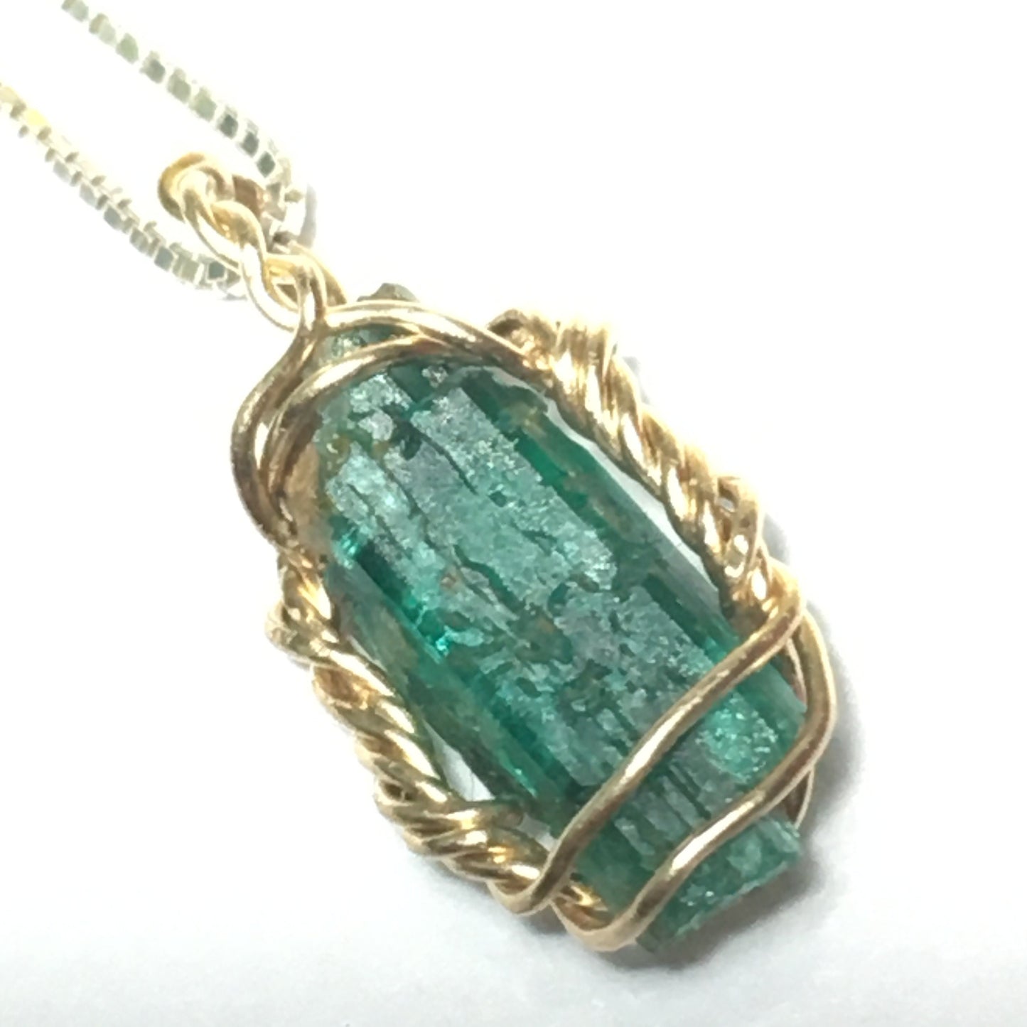 Natural AAA Emerald and Gold Pendant on solid Sterling Silver Chain