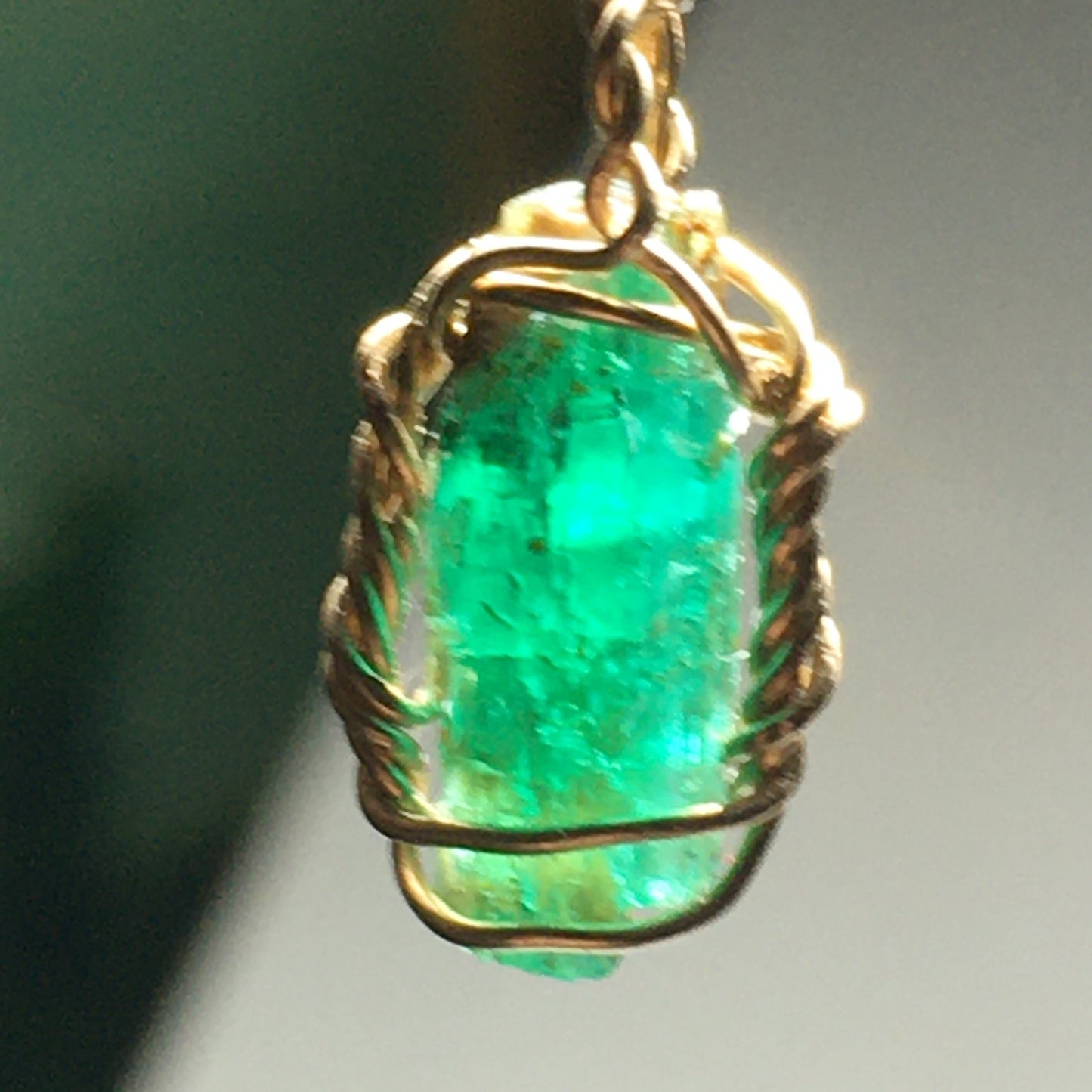 Natural AAA Emerald and Gold Pendant on solid Sterling Silver Chain