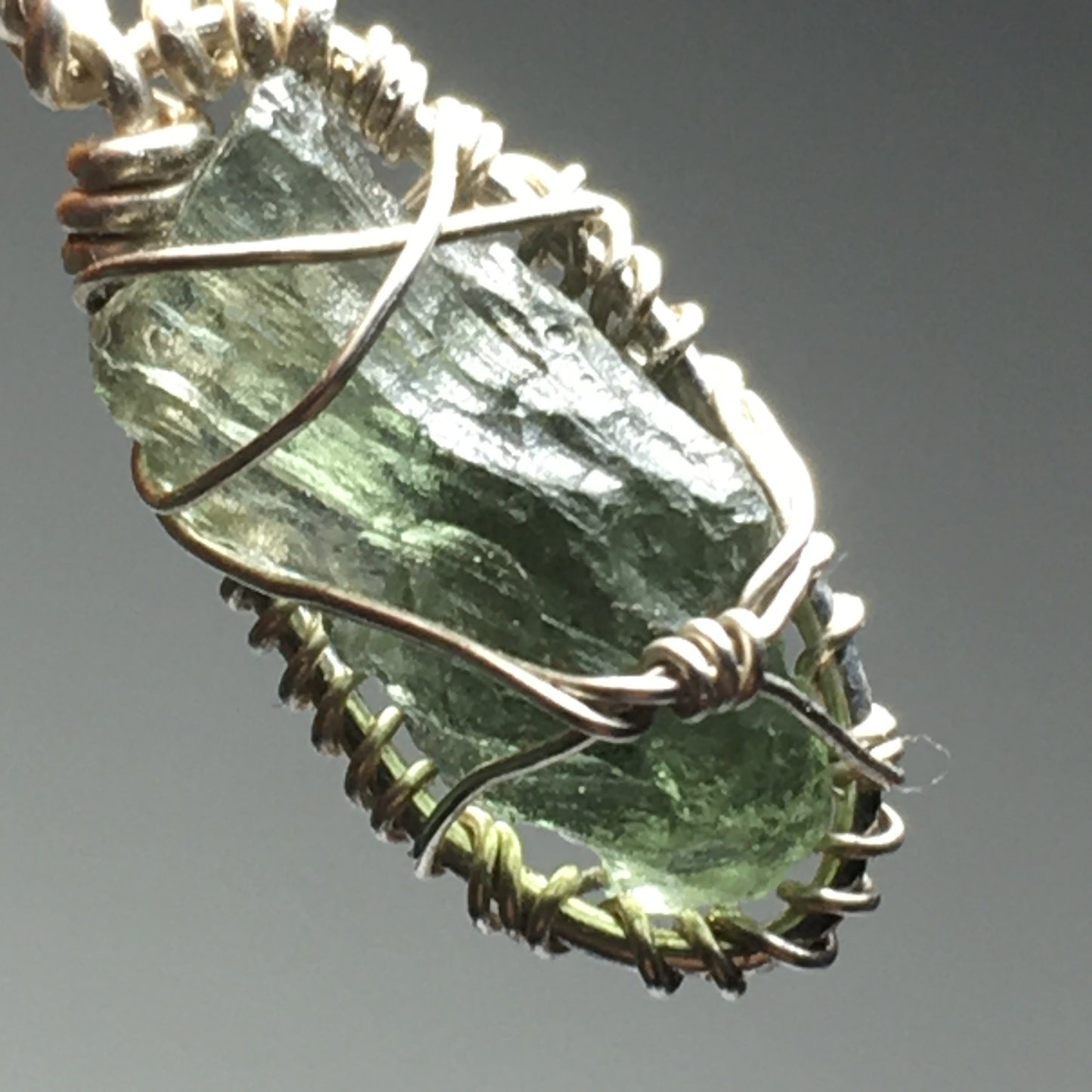 Moldavite and Gold Pendant 925 Sterling Silver Chain