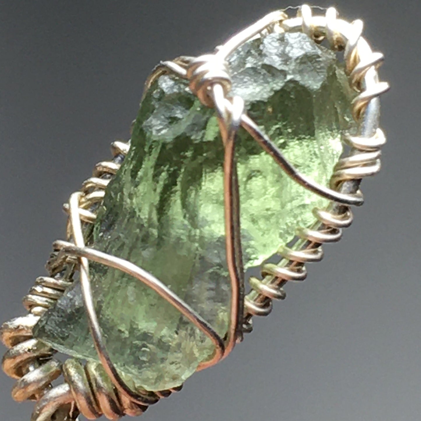 Moldavite and Gold Pendant 925 Sterling Silver Chain