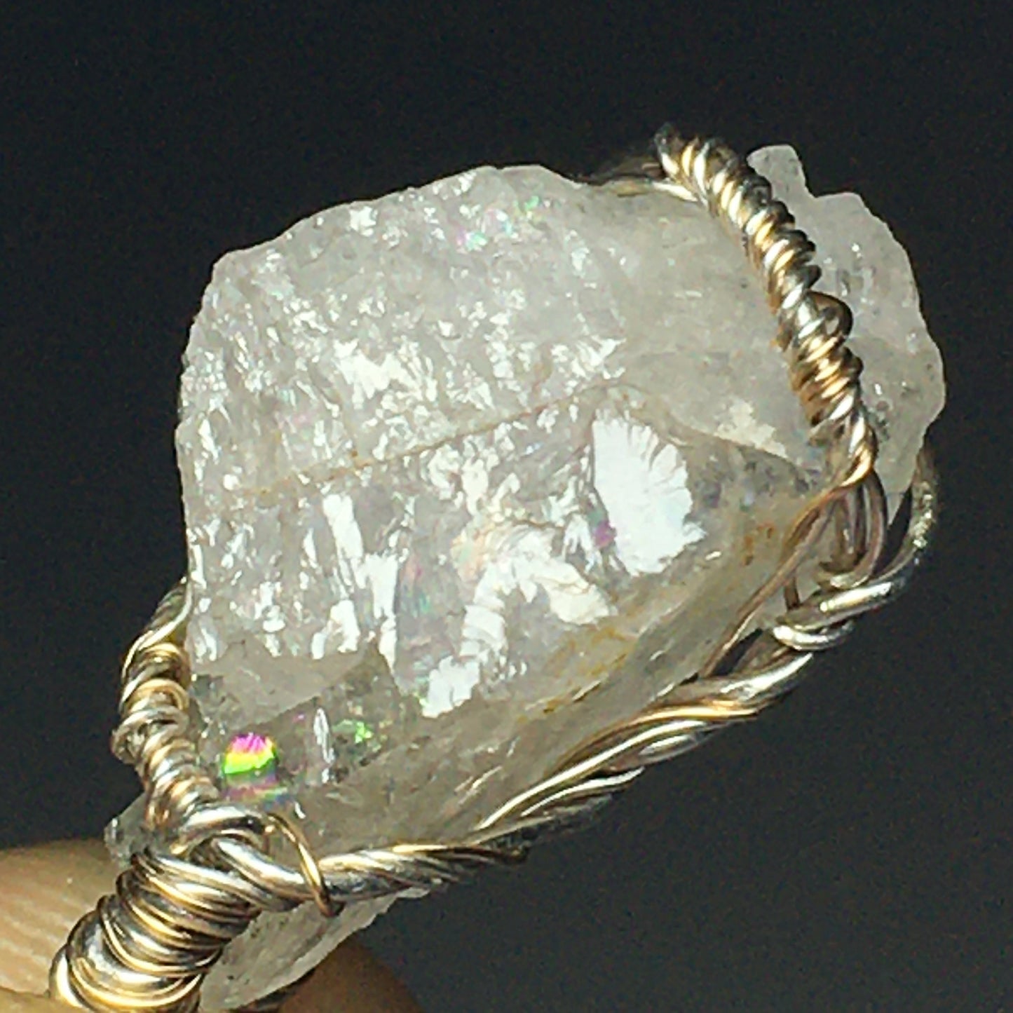 BIG Phenacite Silver and Gold Wire-Wrap Pendant