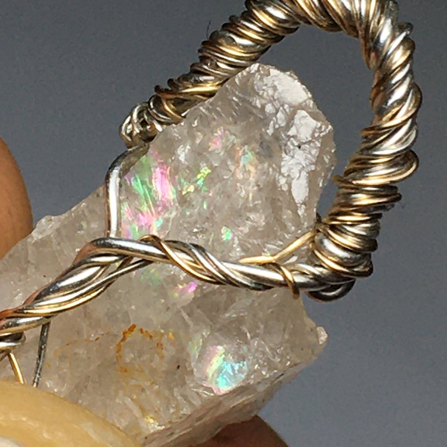 BIG Phenacite Silver and Gold Wire-Wrap Pendant