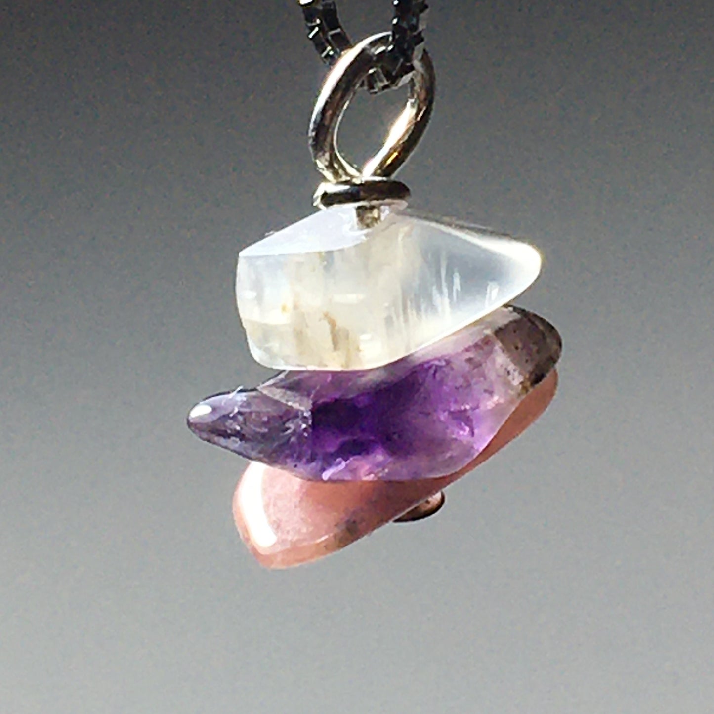 Divine Feminine Pendant - Moonstone Amethyst Rhodochrosite - 925 Sterling