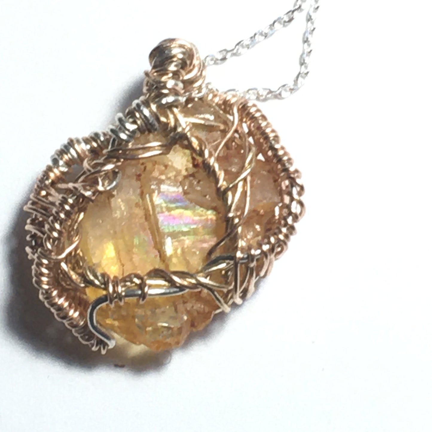 Golden Healer Quartz Pendant Rose gold fill and solid sterling silver 925 Wire-Wrap