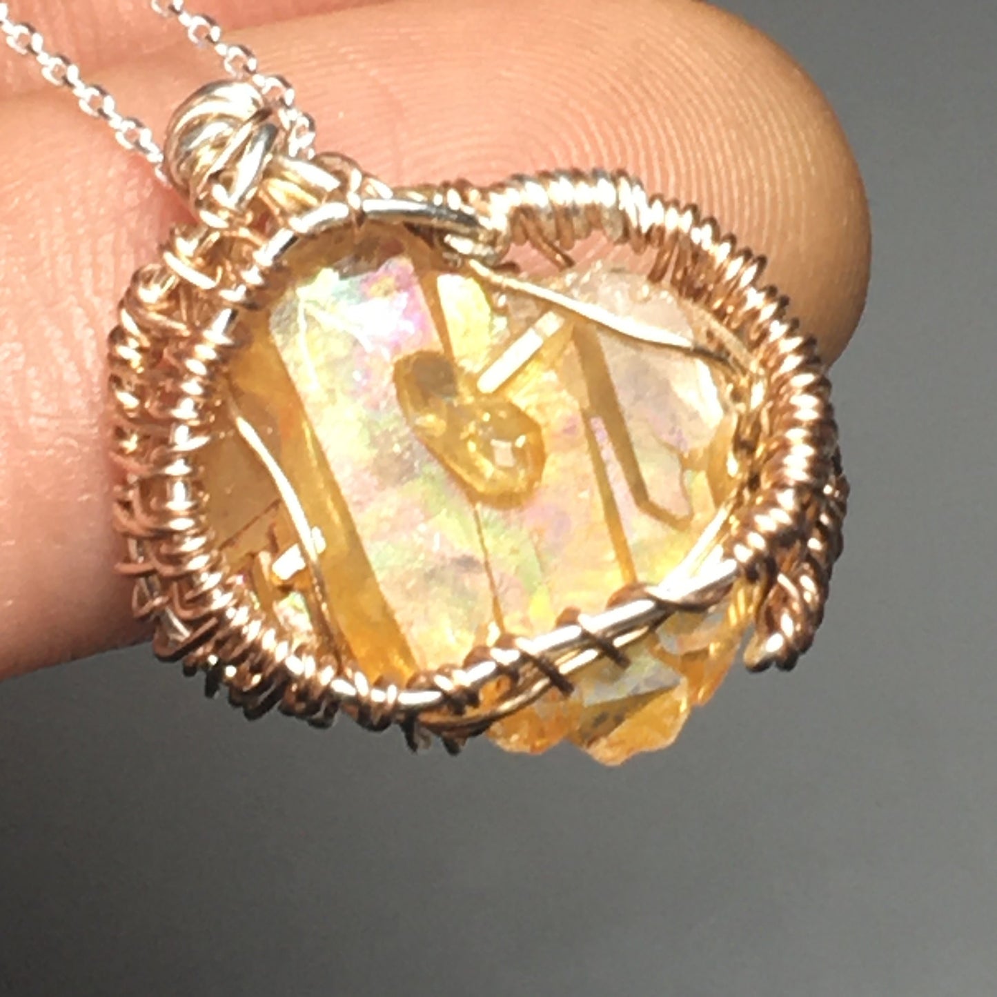 Golden Healer Quartz Pendant Rose gold fill and solid sterling silver 925 Wire-Wrap