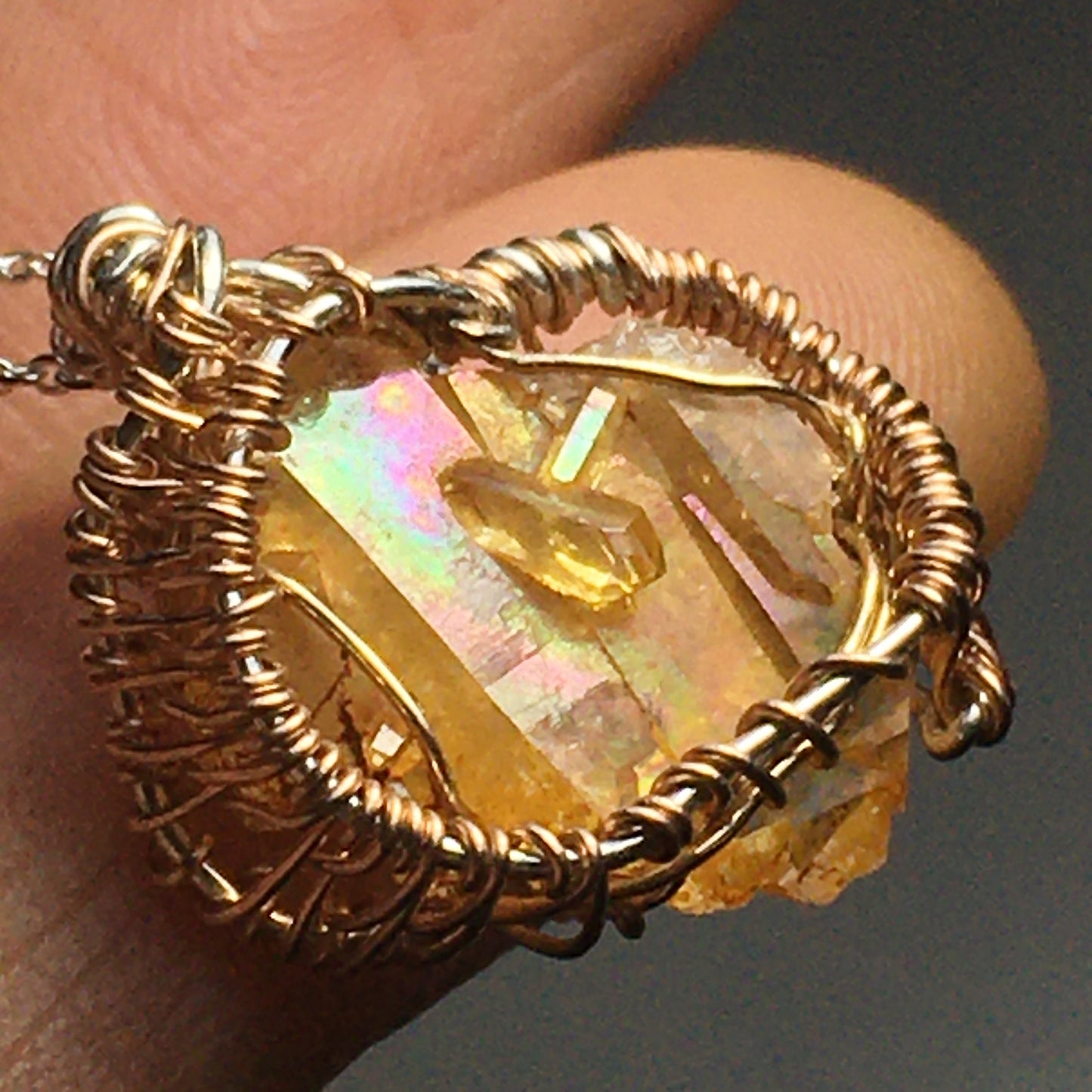 Golden Healer Quartz Pendant Rose gold fill and solid sterling silver 925 Wire-Wrap