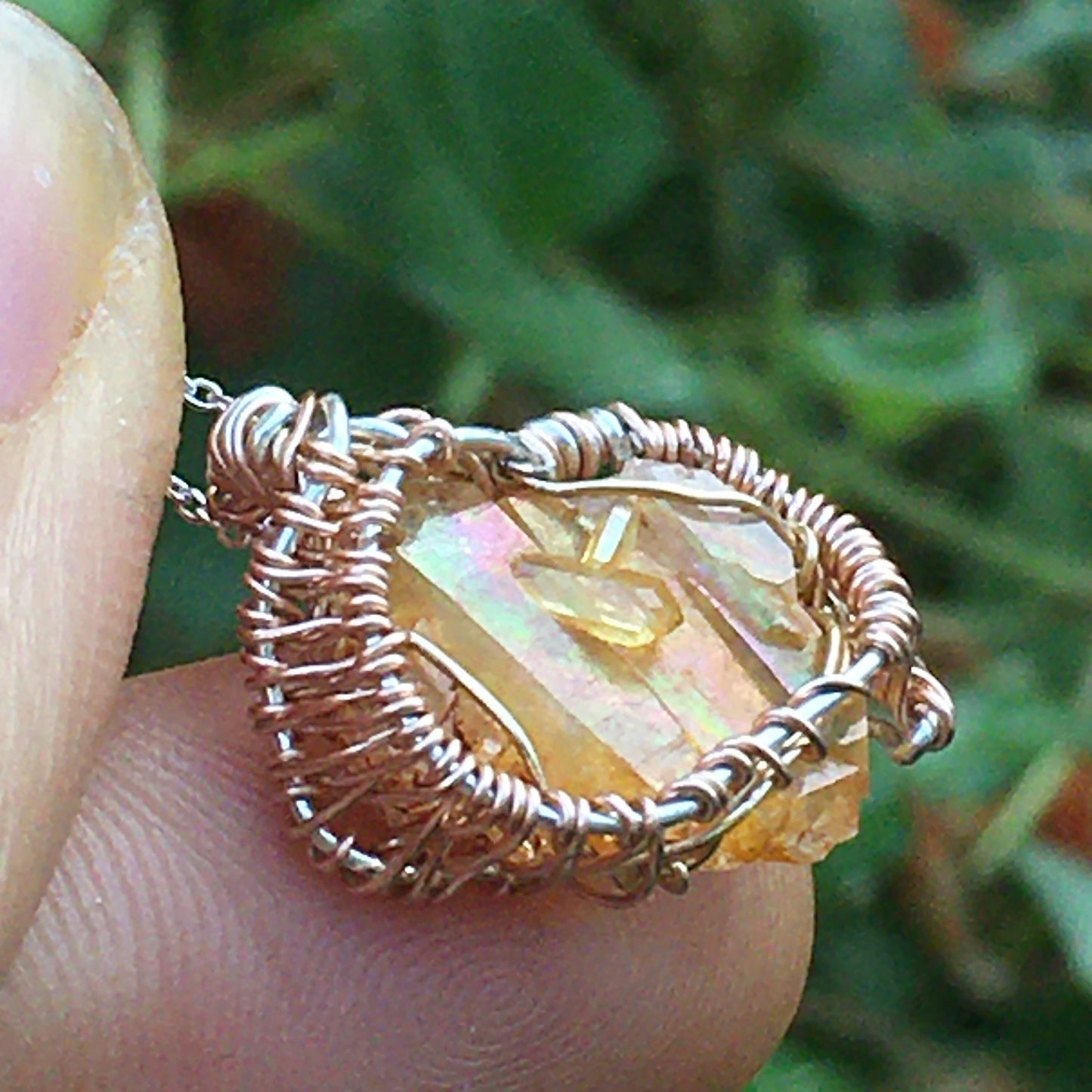 Golden Healer Quartz Pendant Rose gold fill and solid sterling silver 925 Wire-Wrap