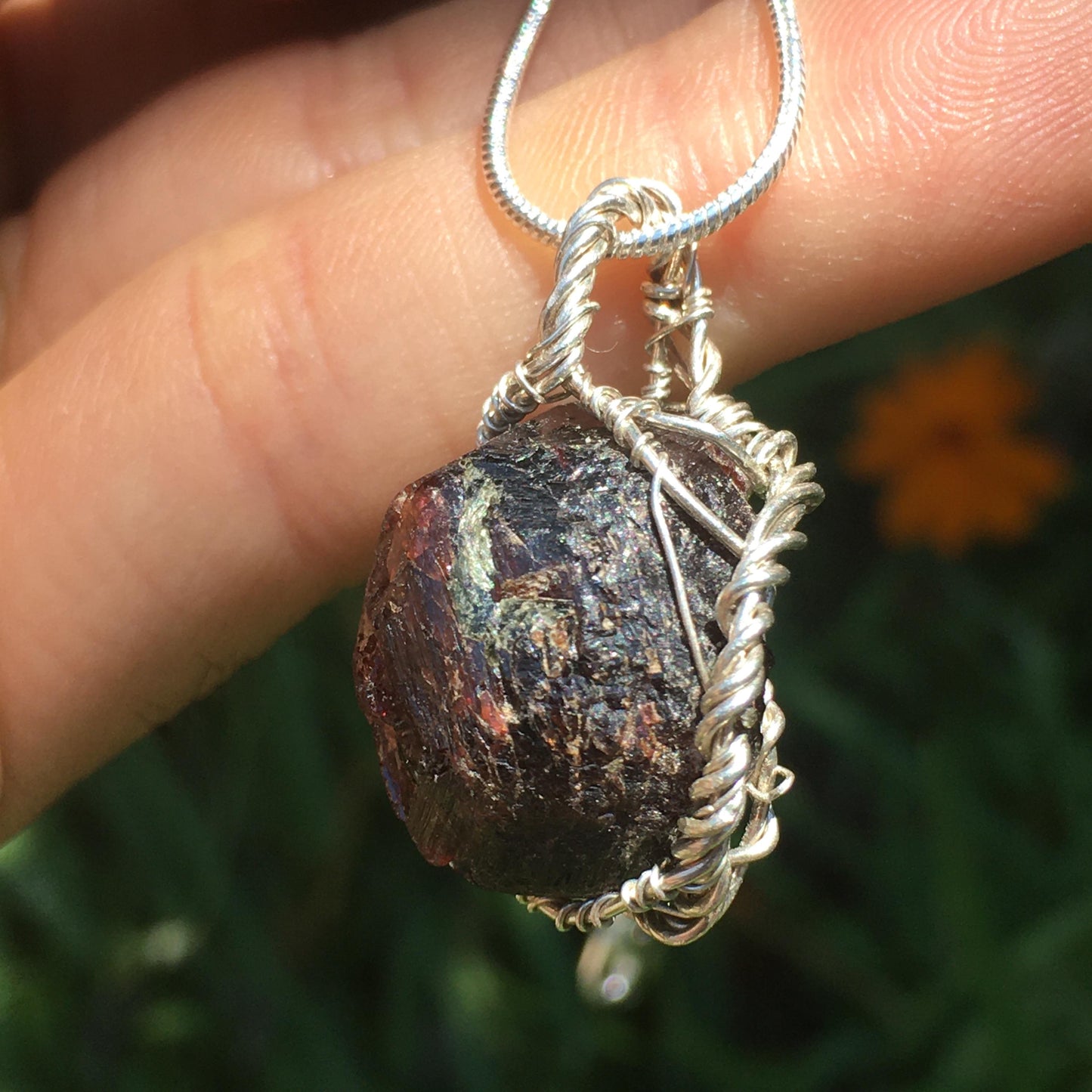 Natural Garnet and Silver Pendant