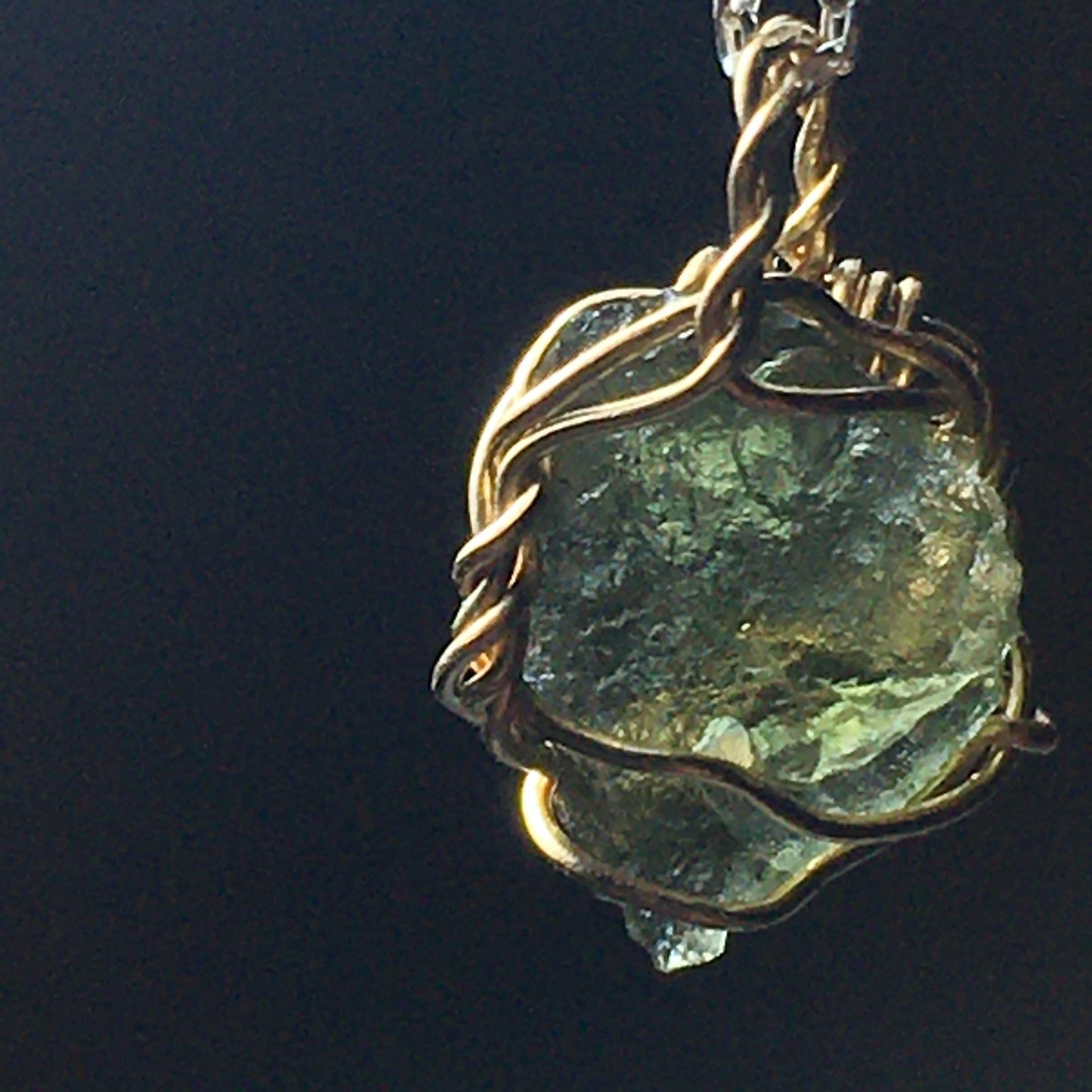 Authentic Rare Moldavite and Gold Pendant