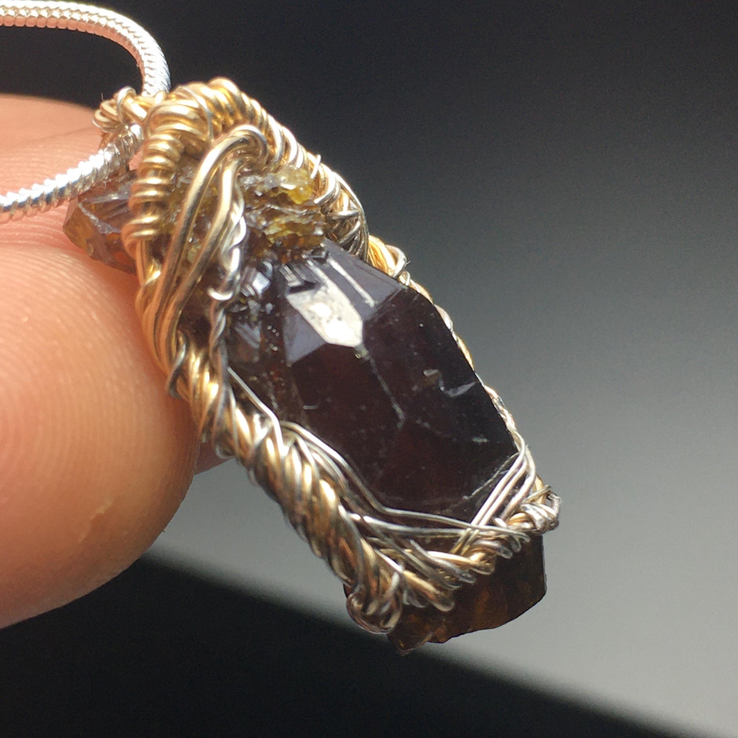 Zincite Crystal, Silver and Gold Pendant
