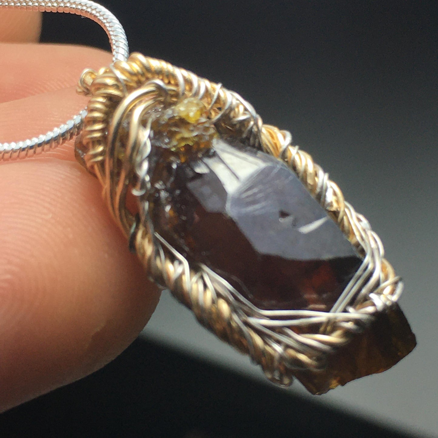 Zincite Crystal, Silver and Gold Pendant