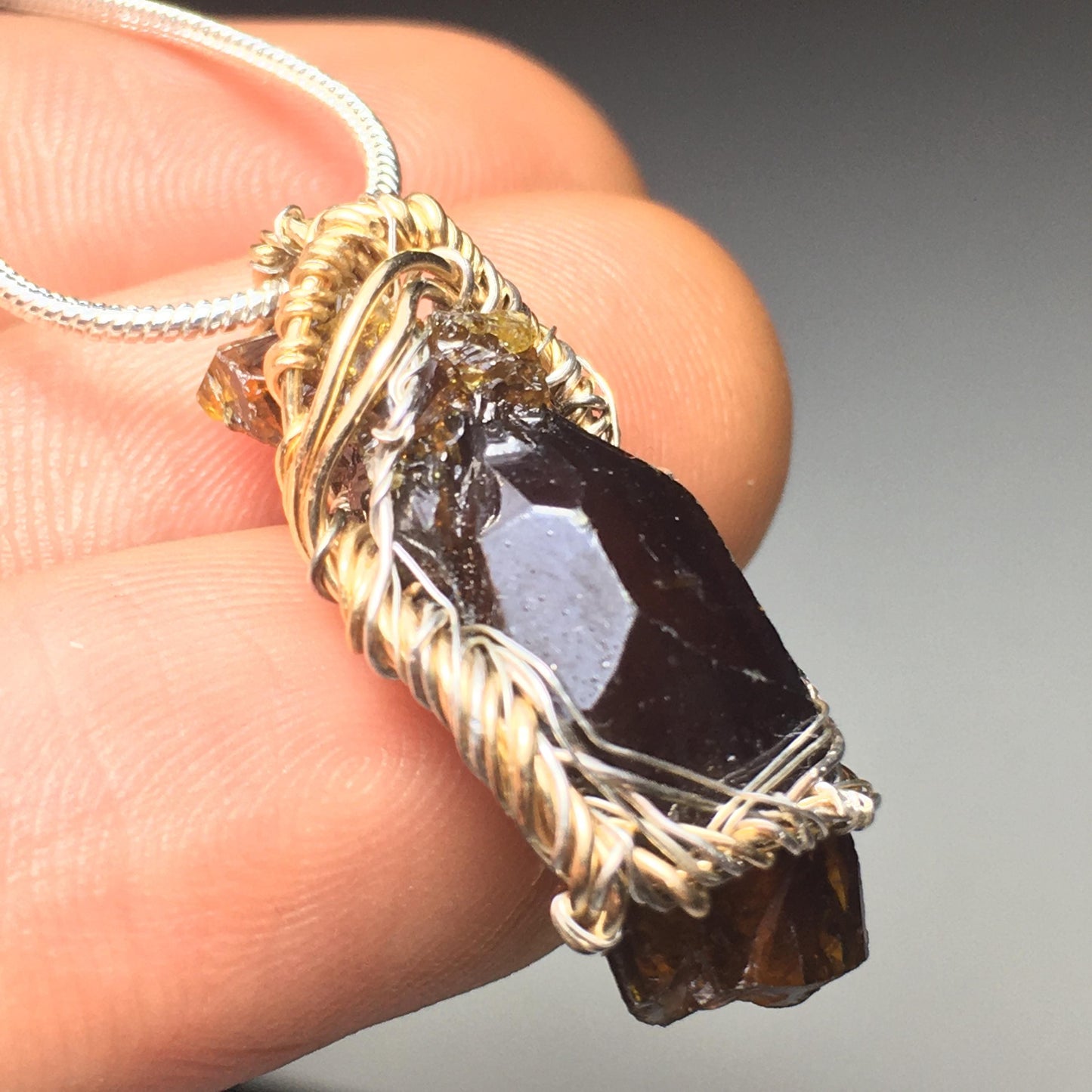 Zincite Crystal, Silver and Gold Pendant