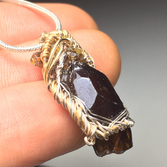 Zincite Crystal, Silver and Gold Pendant