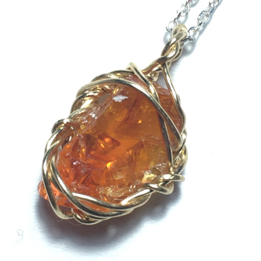 Orange Zincite Crystal and Gold Pendant
