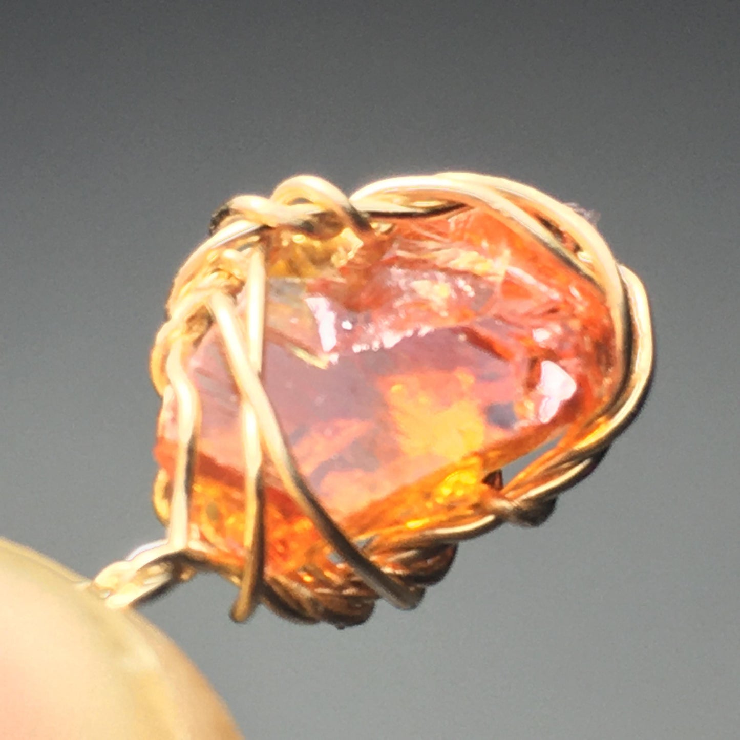 Orange Zincite Crystal and Gold Pendant