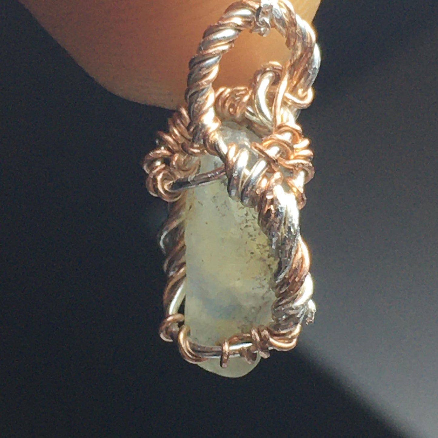 Sapphire (untreated, unheated, not irradiated) Silver Wire Wrap Pendant (white/green)