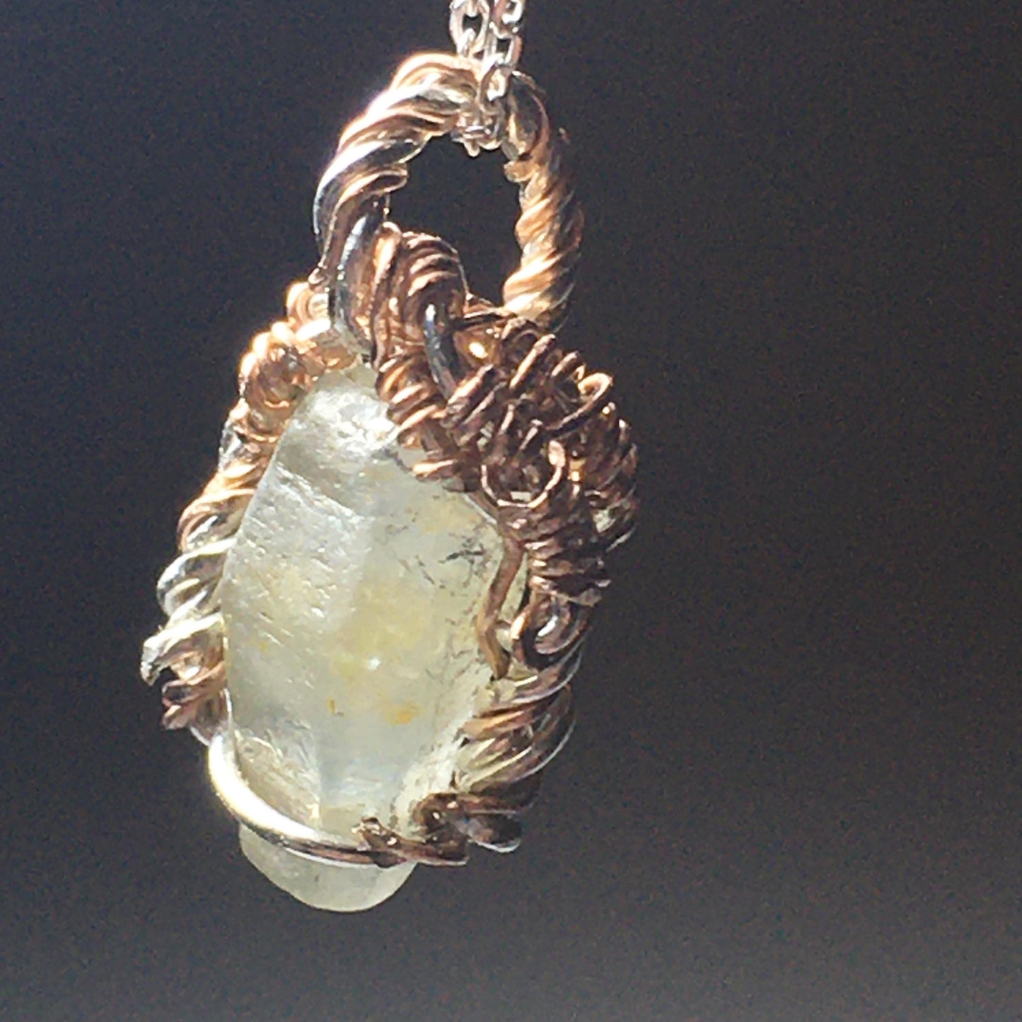 Sapphire (untreated, unheated, not irradiated) Silver Wire Wrap Pendant (white/green)