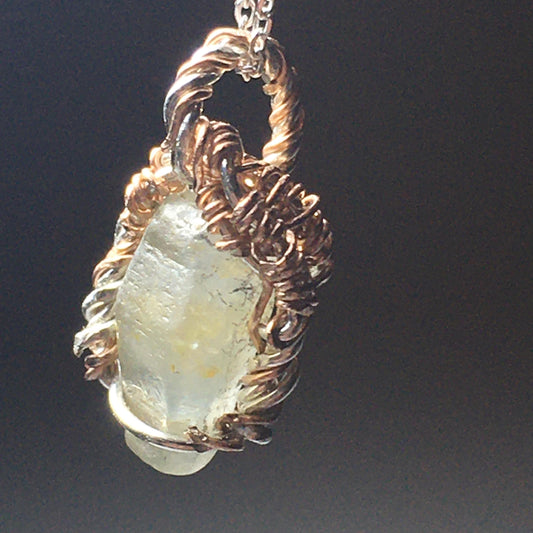 Sapphire (untreated, unheated, not irradiated) Silver Wire Wrap Pendant (white/green)