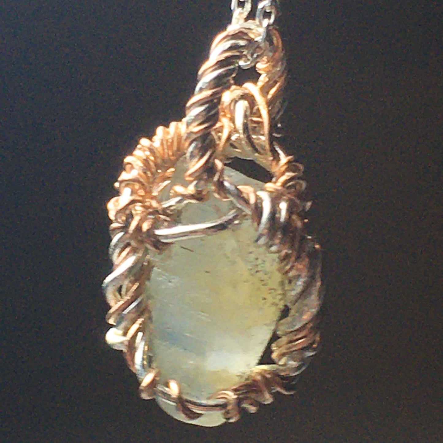 Sapphire (untreated, unheated, not irradiated) Silver Wire Wrap Pendant (white/green)