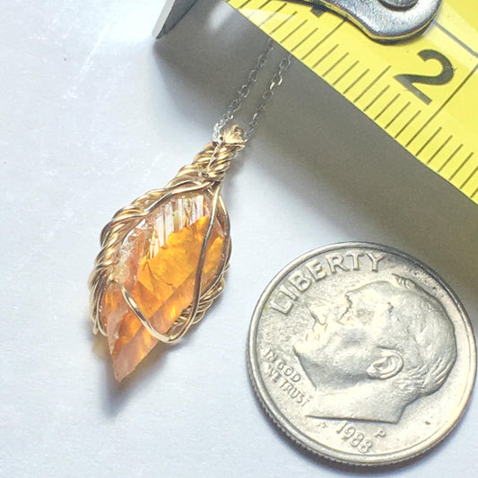 Authentic Orange Zincite Crystal and Gold Pendant
