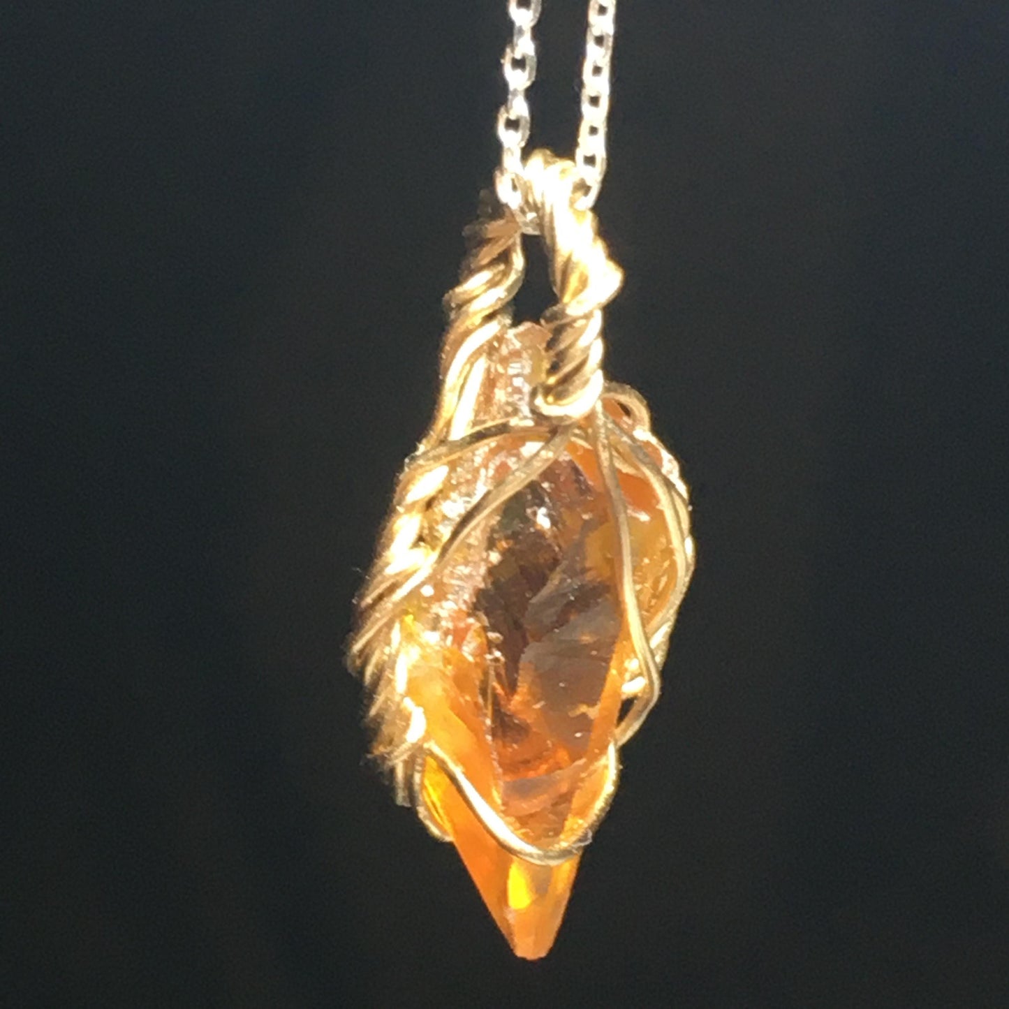 Authentic Orange Zincite Crystal and Gold Pendant