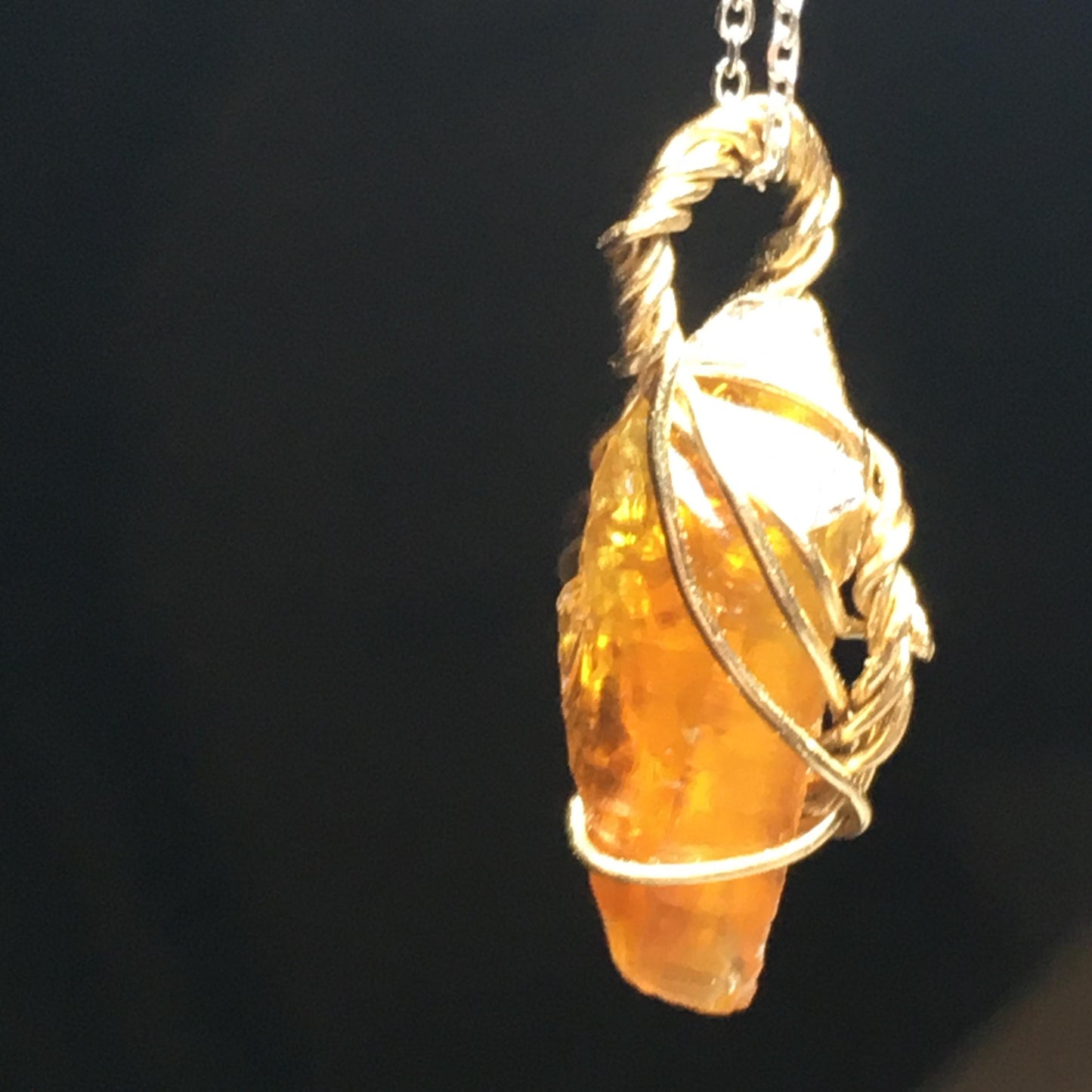 Authentic Orange Zincite Crystal and Gold Pendant