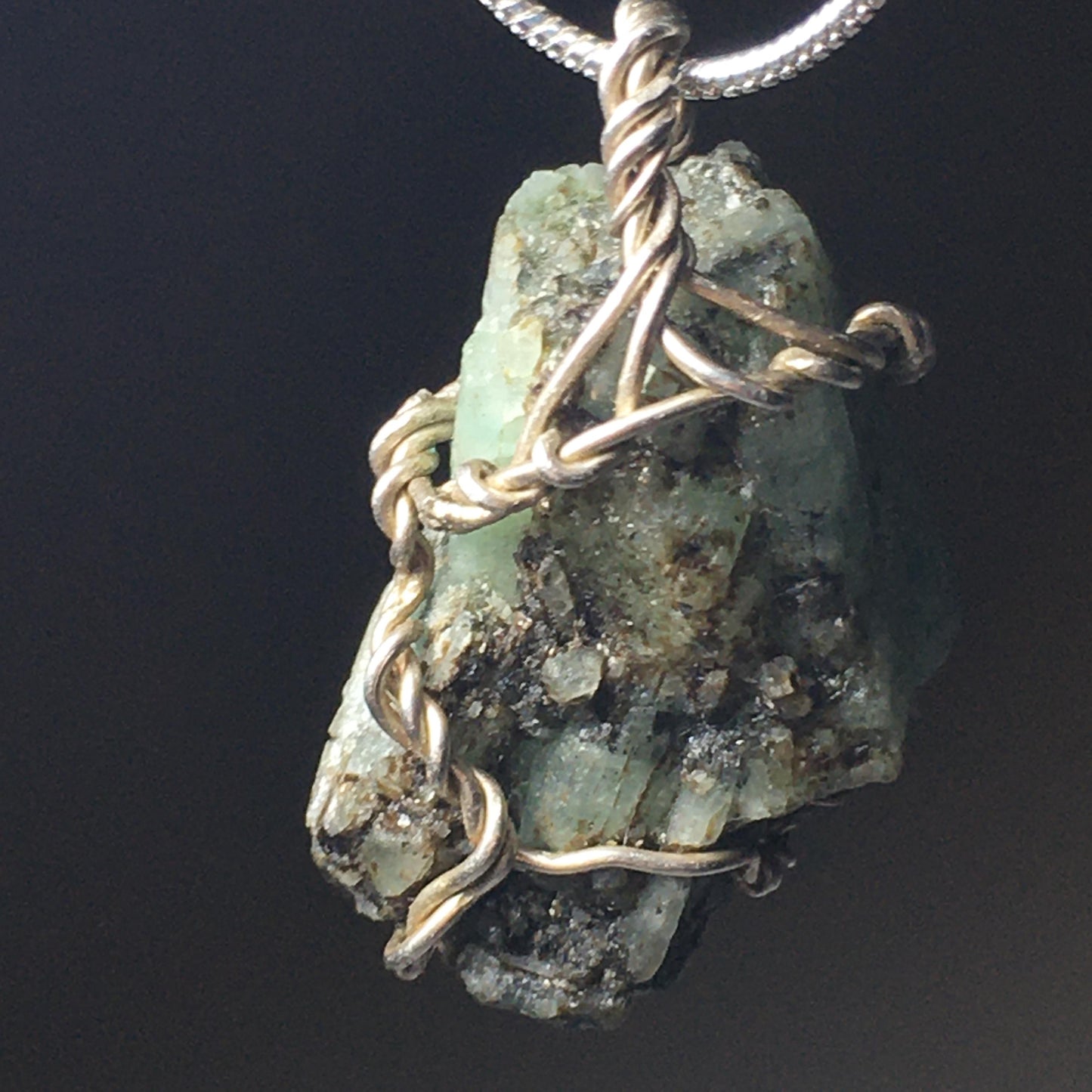 Natural Emerald and Silver Pendant
