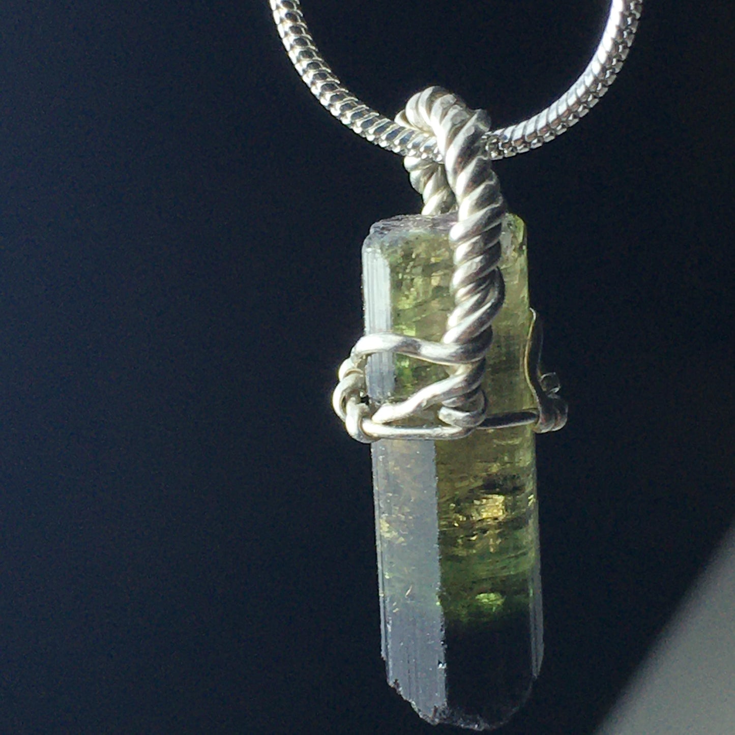Watermelon "Black-Cap" Tourmaline and Silver Pendant