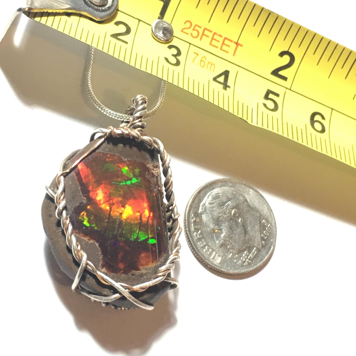 Chocolate Fire Opal Pendant, Silver and Rose Gold Handmade Wire-Wrap Pendant