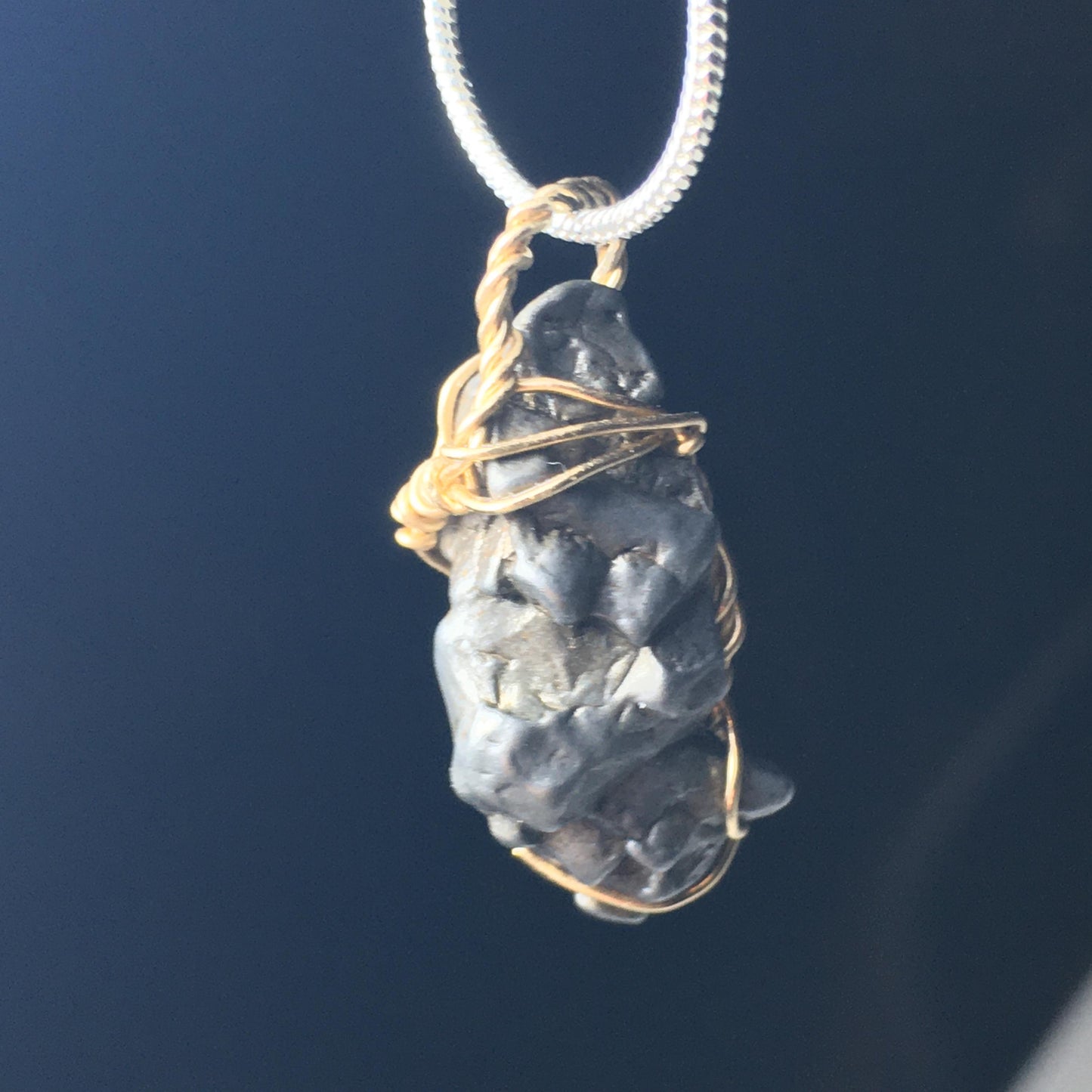 Iron Meteorite Gold Pendant Campo Del Cielo Sturdy Wire Wrap