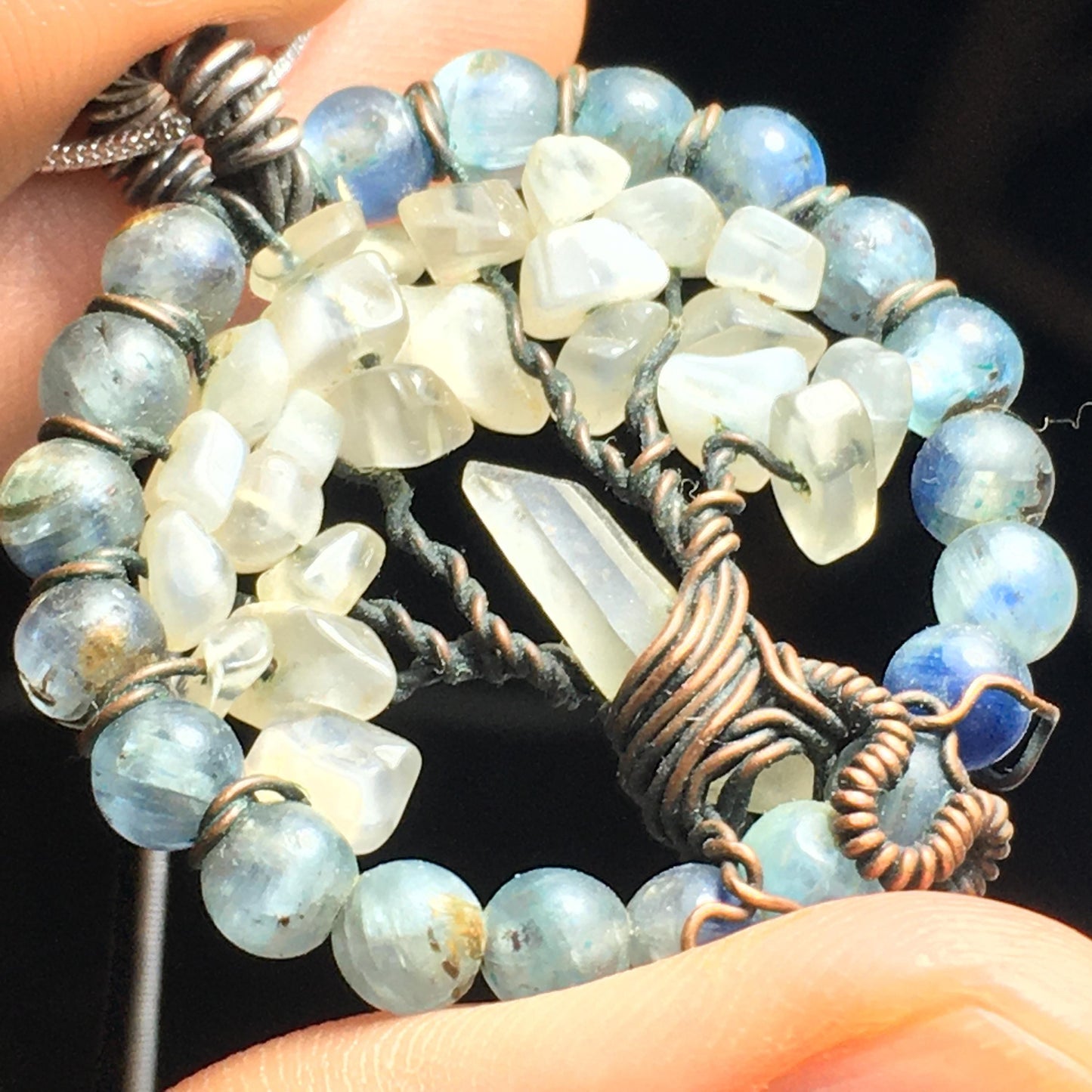 KYANITE D.T. Titanium QUARTZ and MOONSTONE Tree Pendant