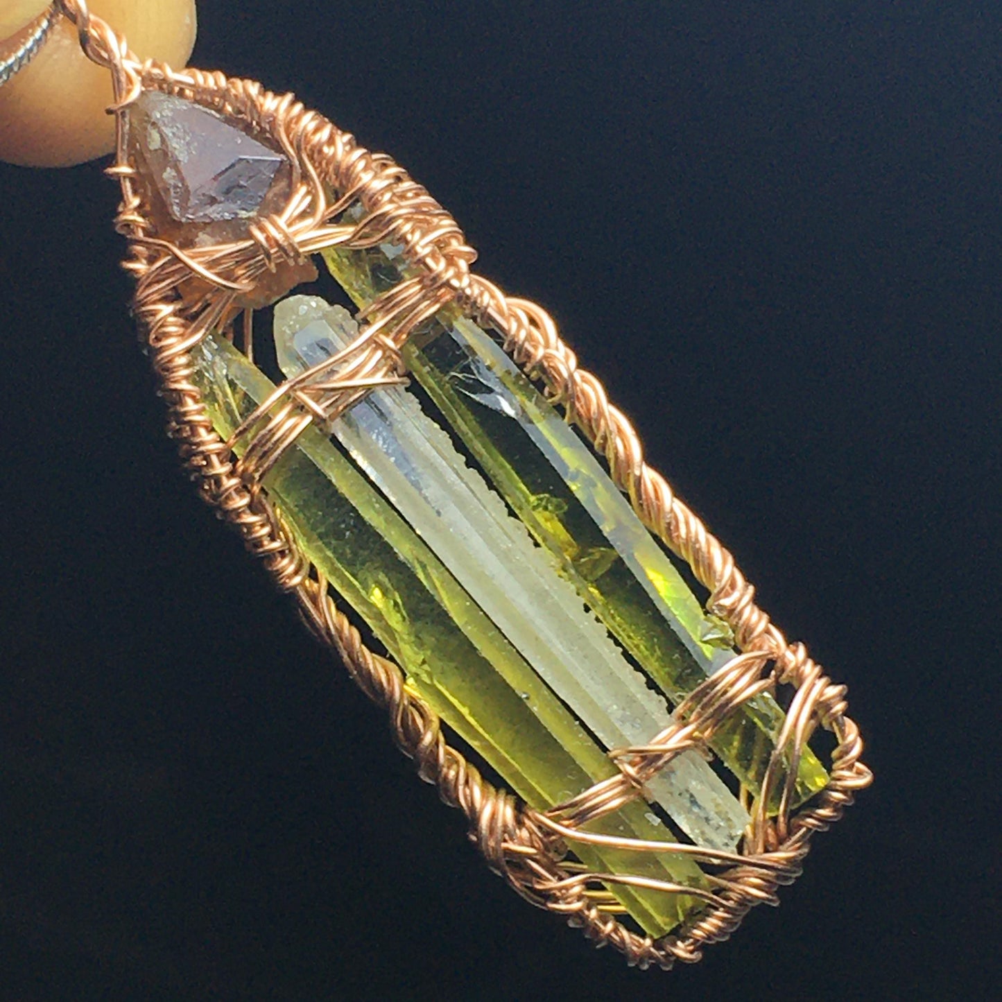 Big - 4 BIG Zincites and Rose-Gold Wire-Wrap Pendant on Chain