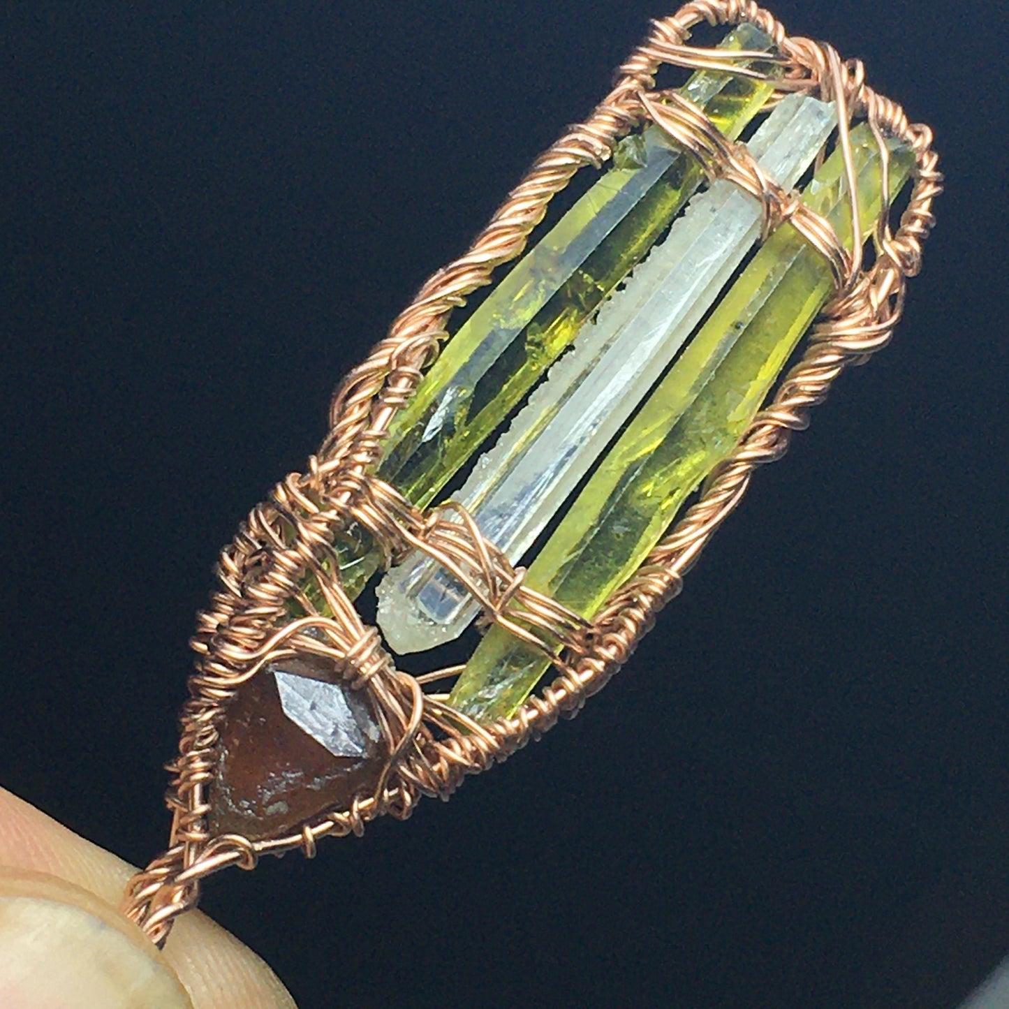 Big - 4 BIG Zincites and Rose-Gold Wire-Wrap Pendant on Chain
