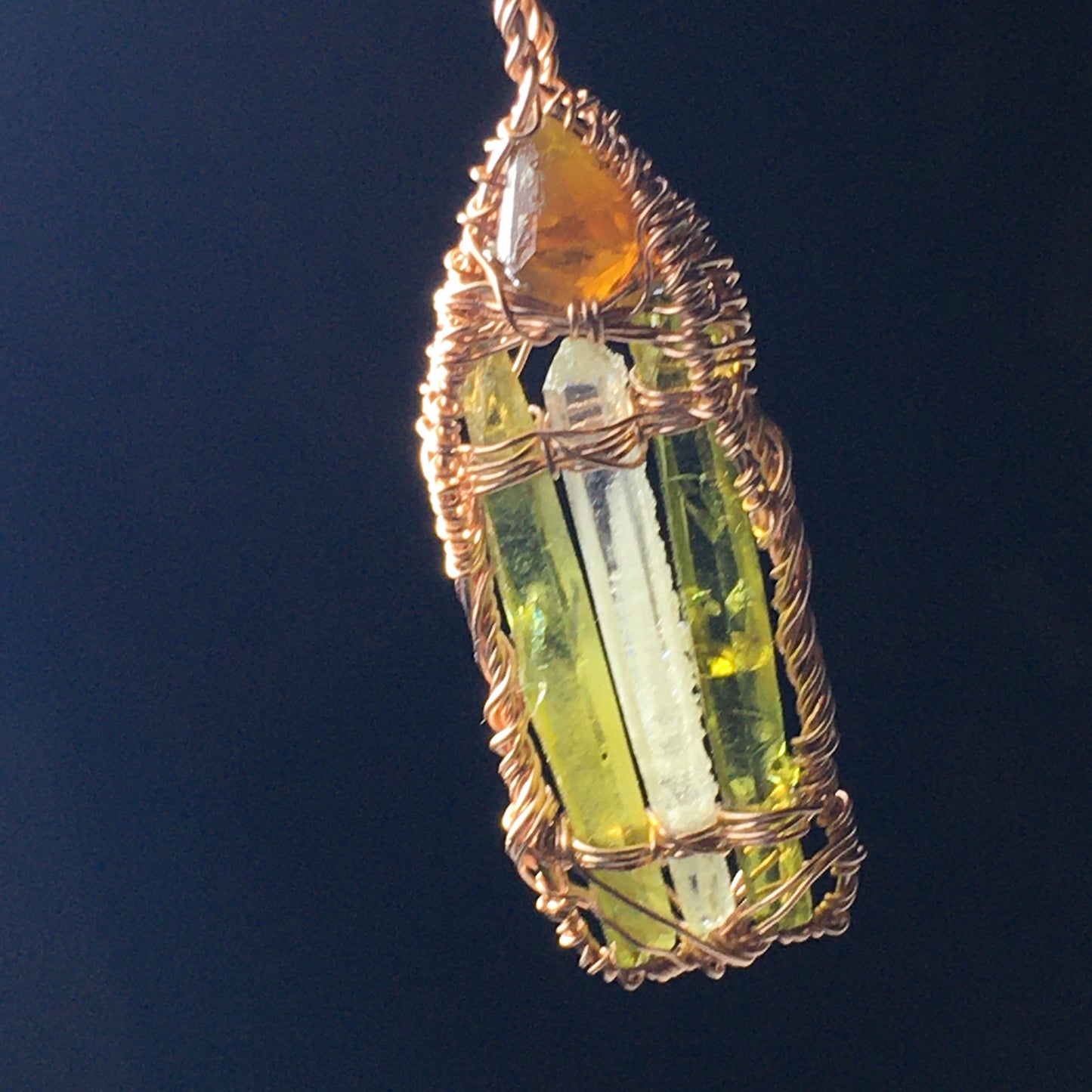 Big - 4 BIG Zincites and Rose-Gold Wire-Wrap Pendant on Chain