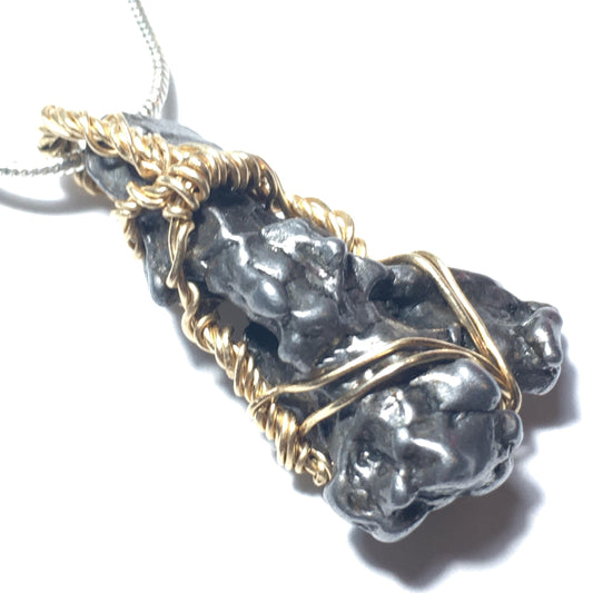 Iron Meteorite Pendant Campo Del Cielo on Gold Wire Handmade Wire Wrap Pendant
