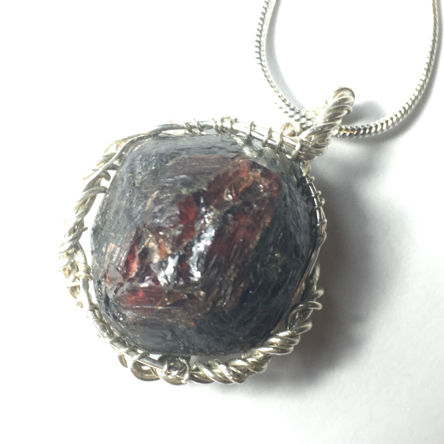 Natural Garnet and Silver Pendant