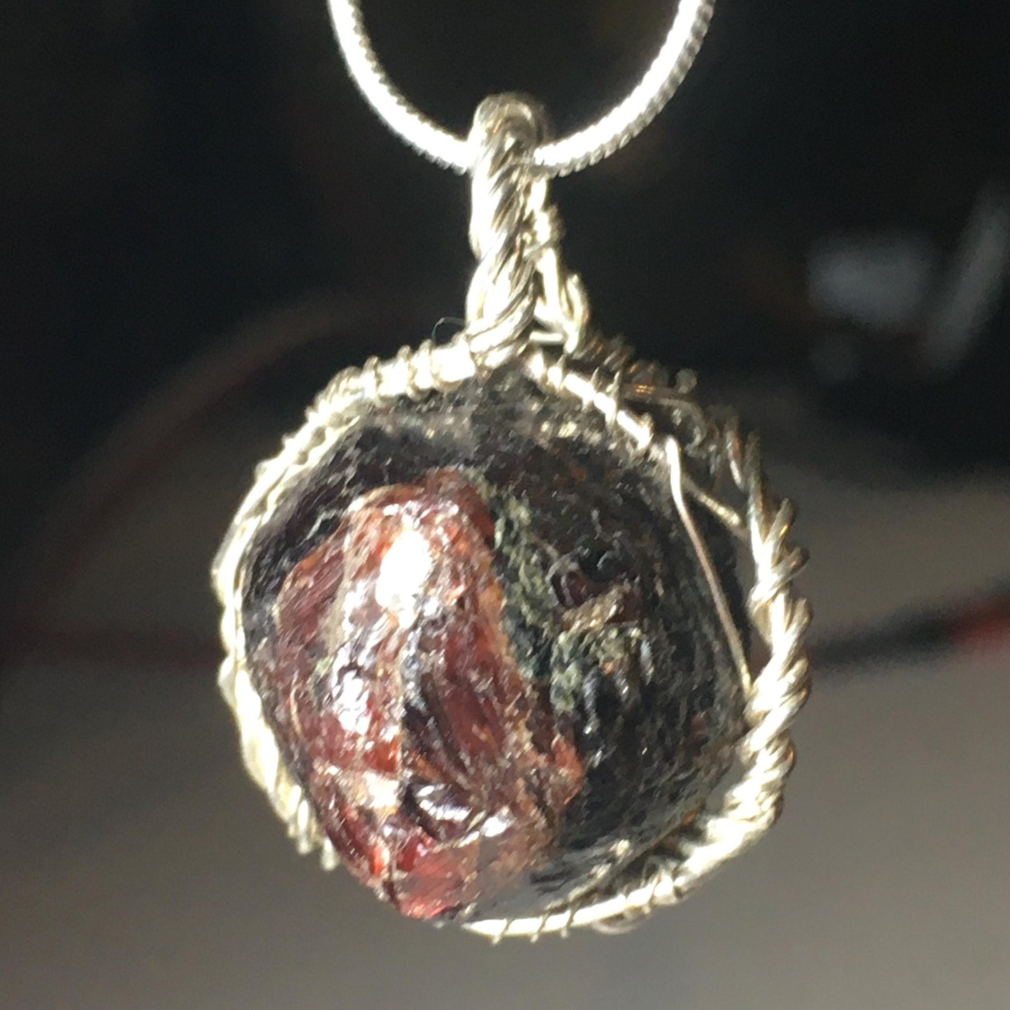 Natural Garnet and Silver Pendant