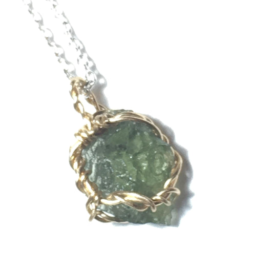 Authentic Rare Moldavite and Gold Pendant