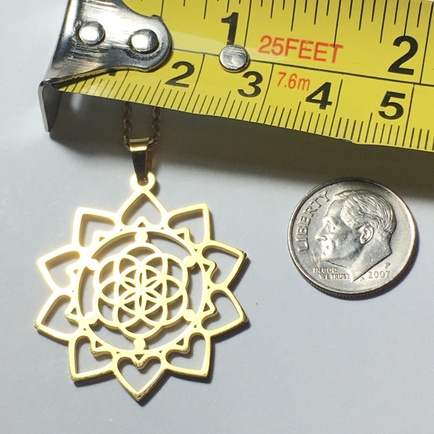 Gold Plated Seed of Life Heart Flower Pendant