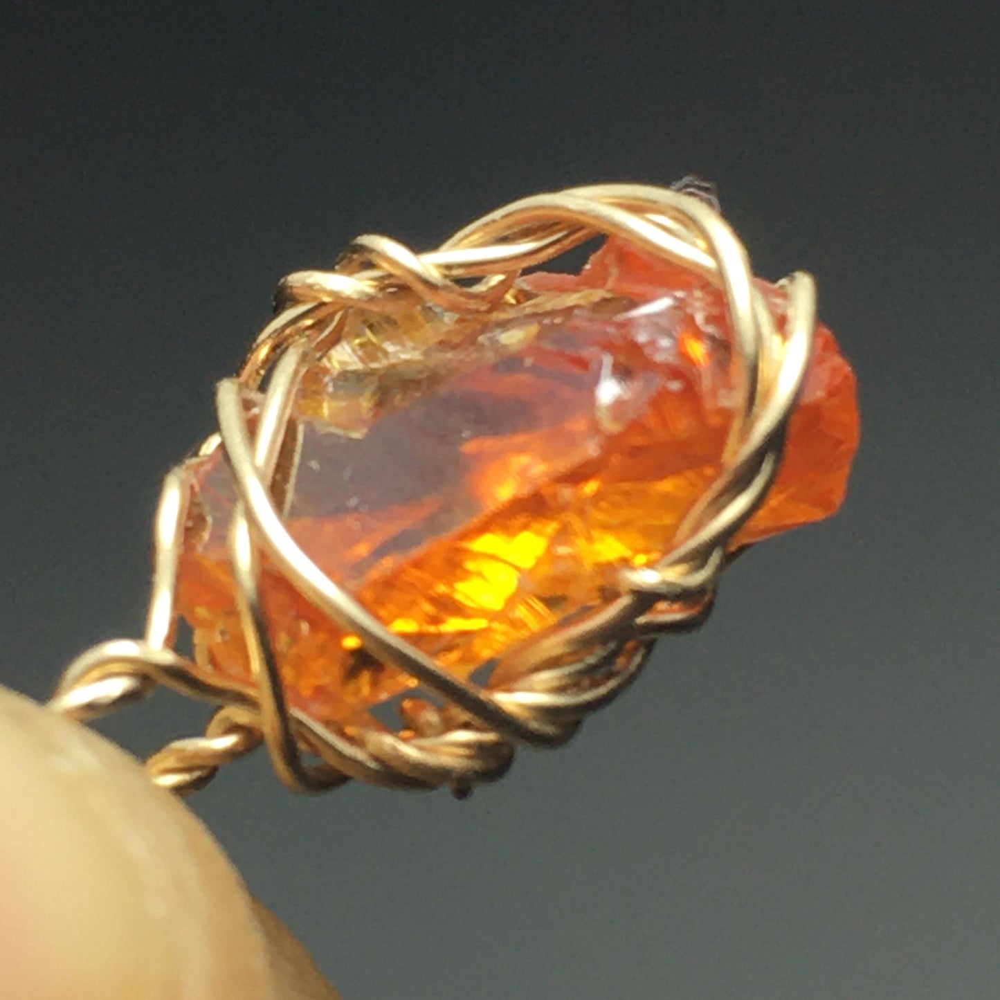 Orange Zincite Crystal and Gold Pendant