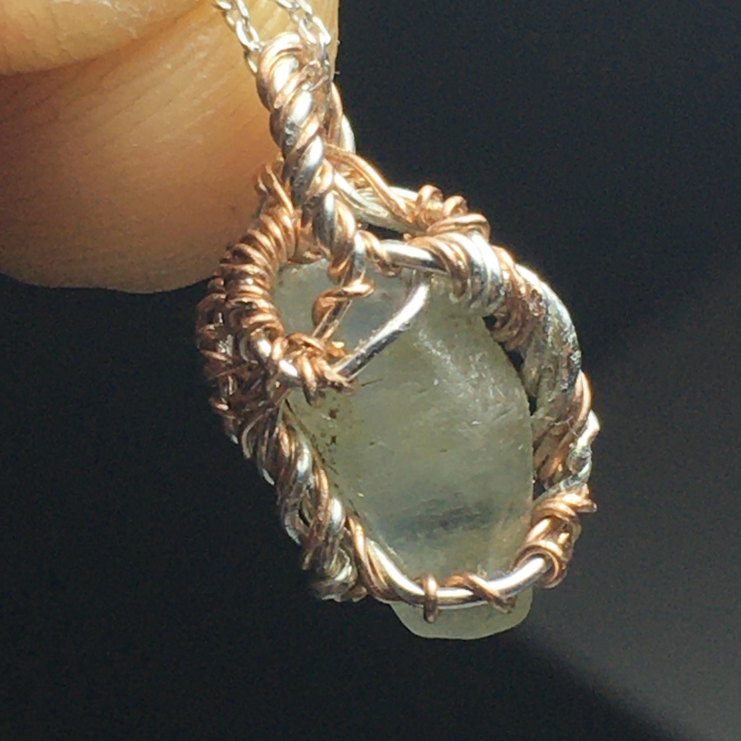 Sapphire (untreated, unheated, not irradiated) Silver Wire Wrap Pendant (white/green)