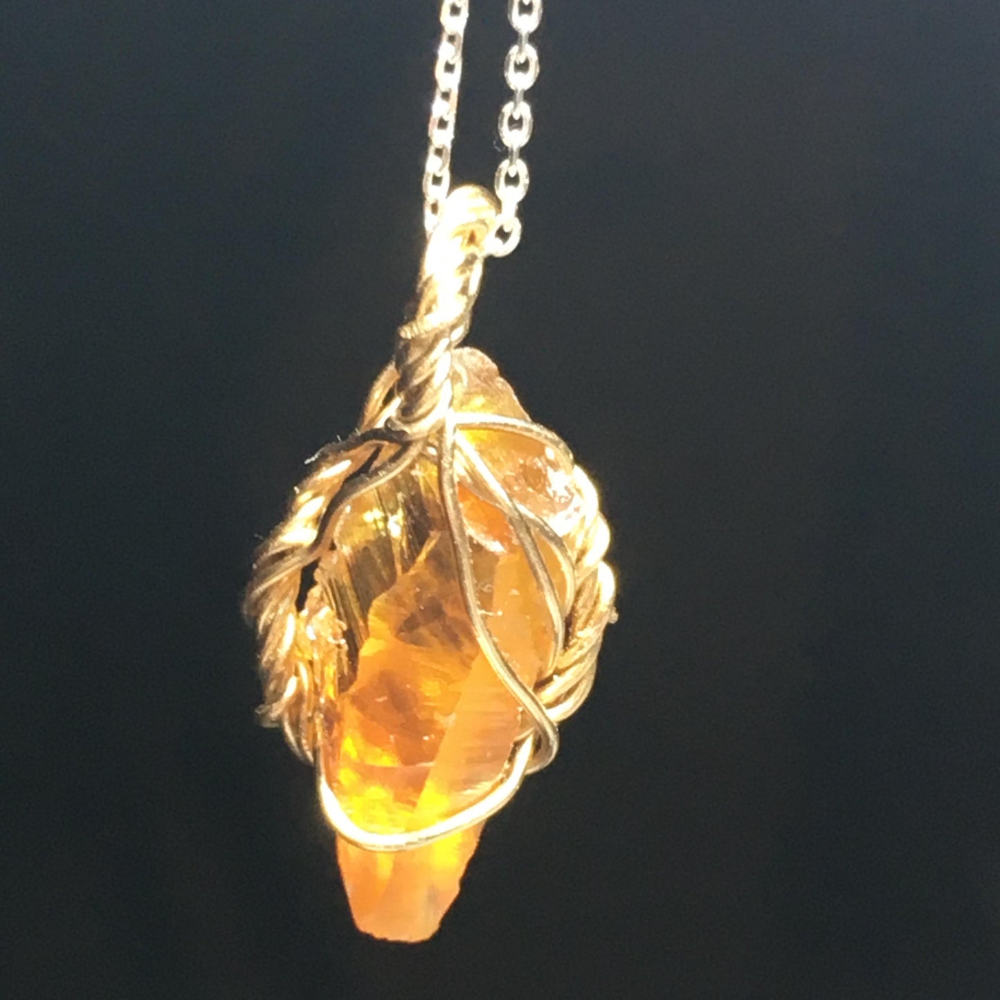 Authentic Orange Zincite Crystal and Gold Pendant