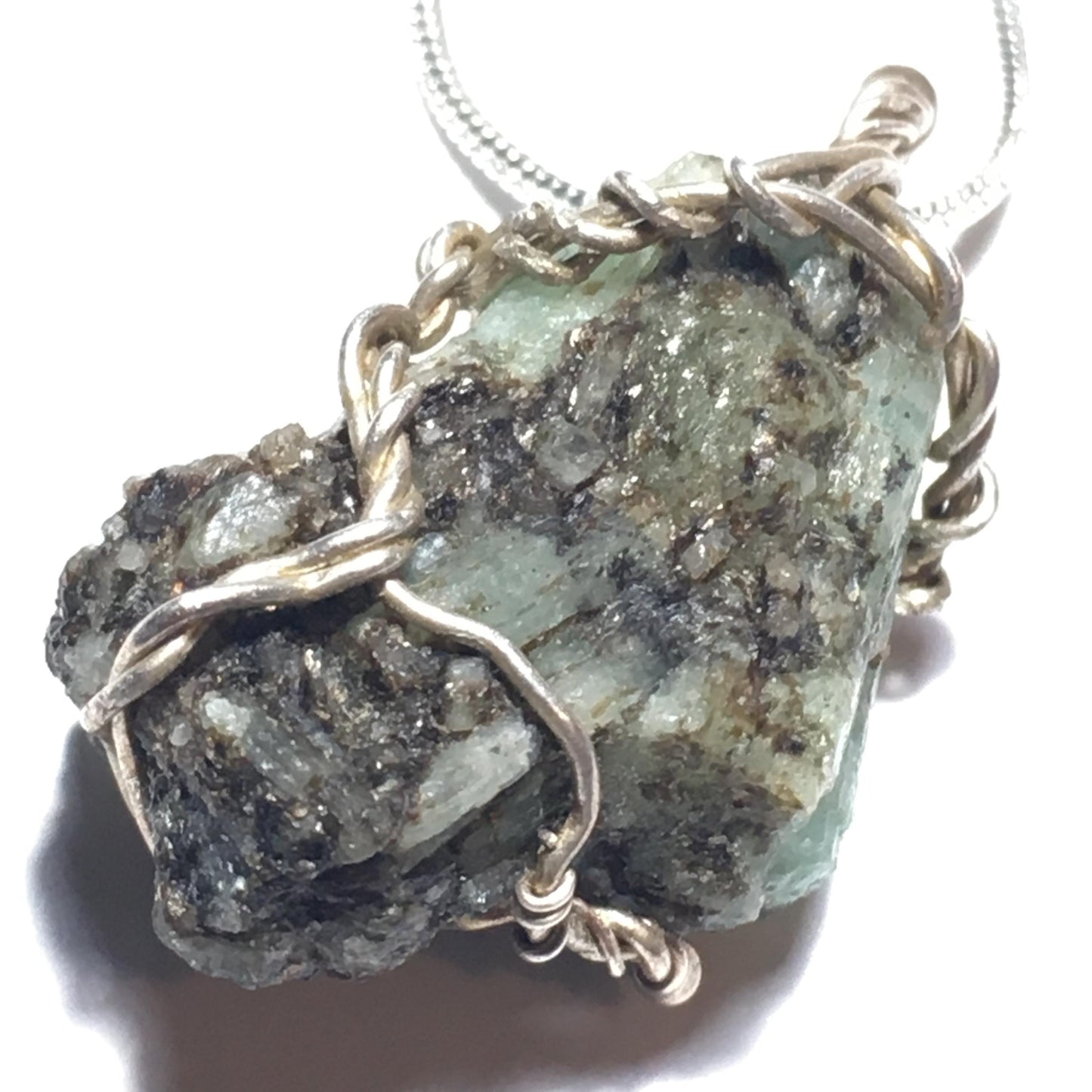 Natural Emerald and Silver Pendant