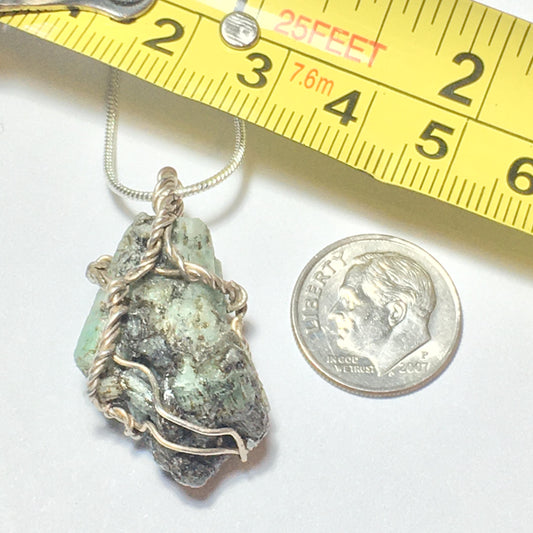Natural Emerald and Silver Pendant