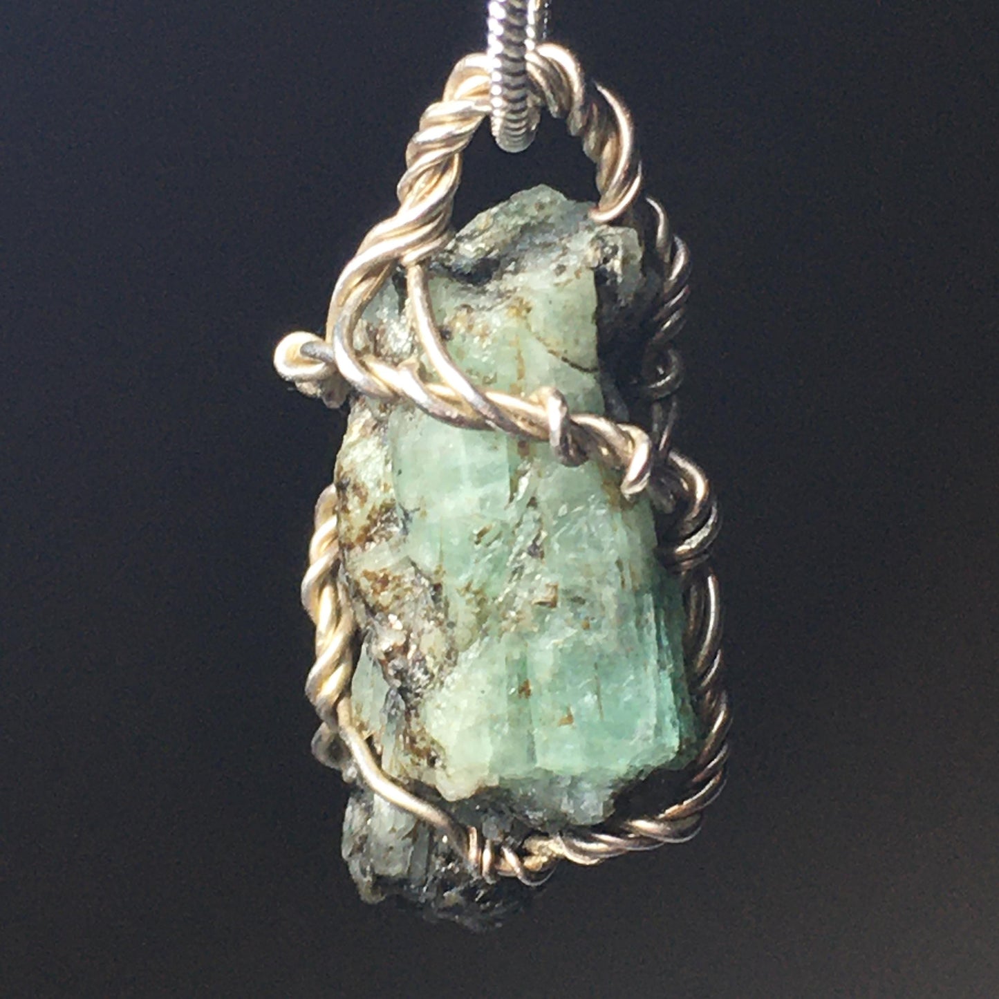 Natural Emerald and Silver Pendant