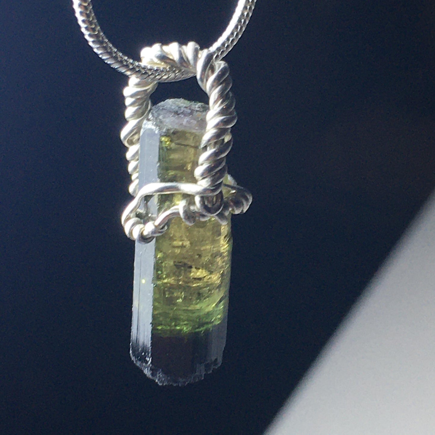 Watermelon "Black-Cap" Tourmaline and Silver Pendant