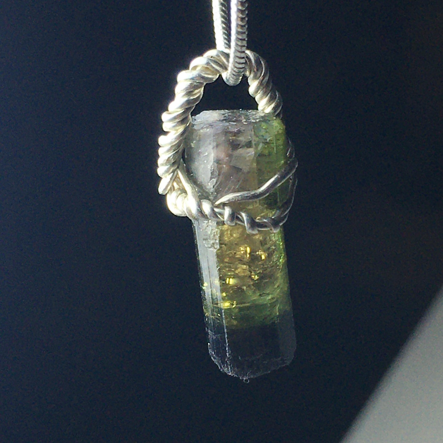 Watermelon "Black-Cap" Tourmaline and Silver Pendant