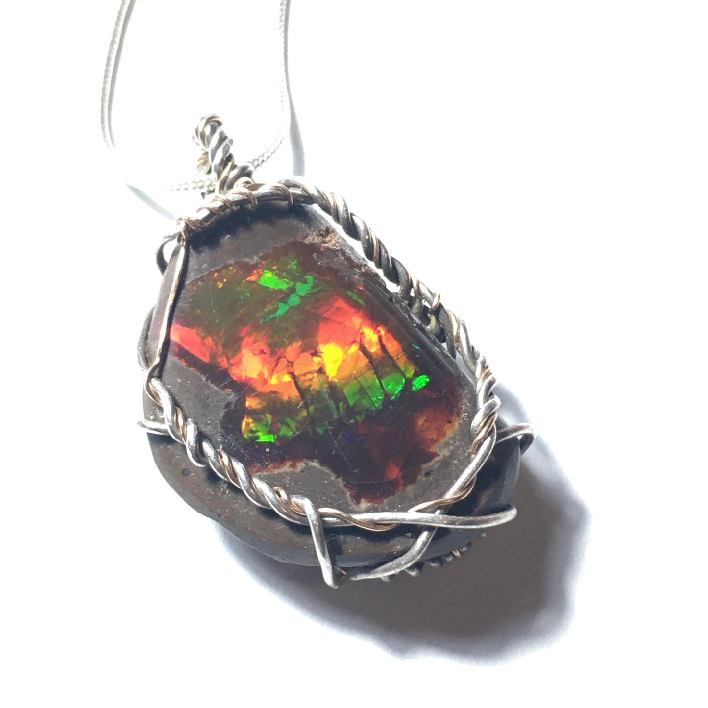 Chocolate Fire Opal Pendant, Silver and Rose Gold Handmade Wire-Wrap Pendant