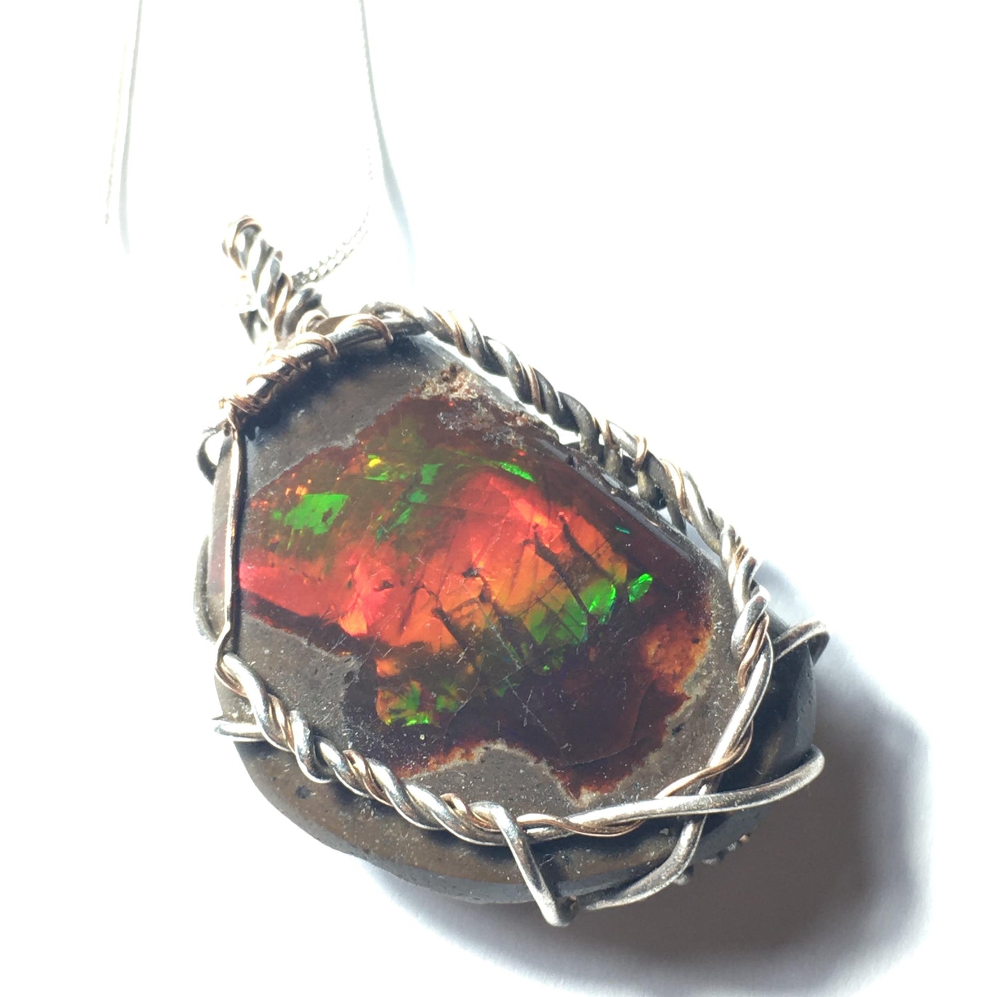 Chocolate Fire Opal Pendant, Silver and Rose Gold Handmade Wire-Wrap Pendant
